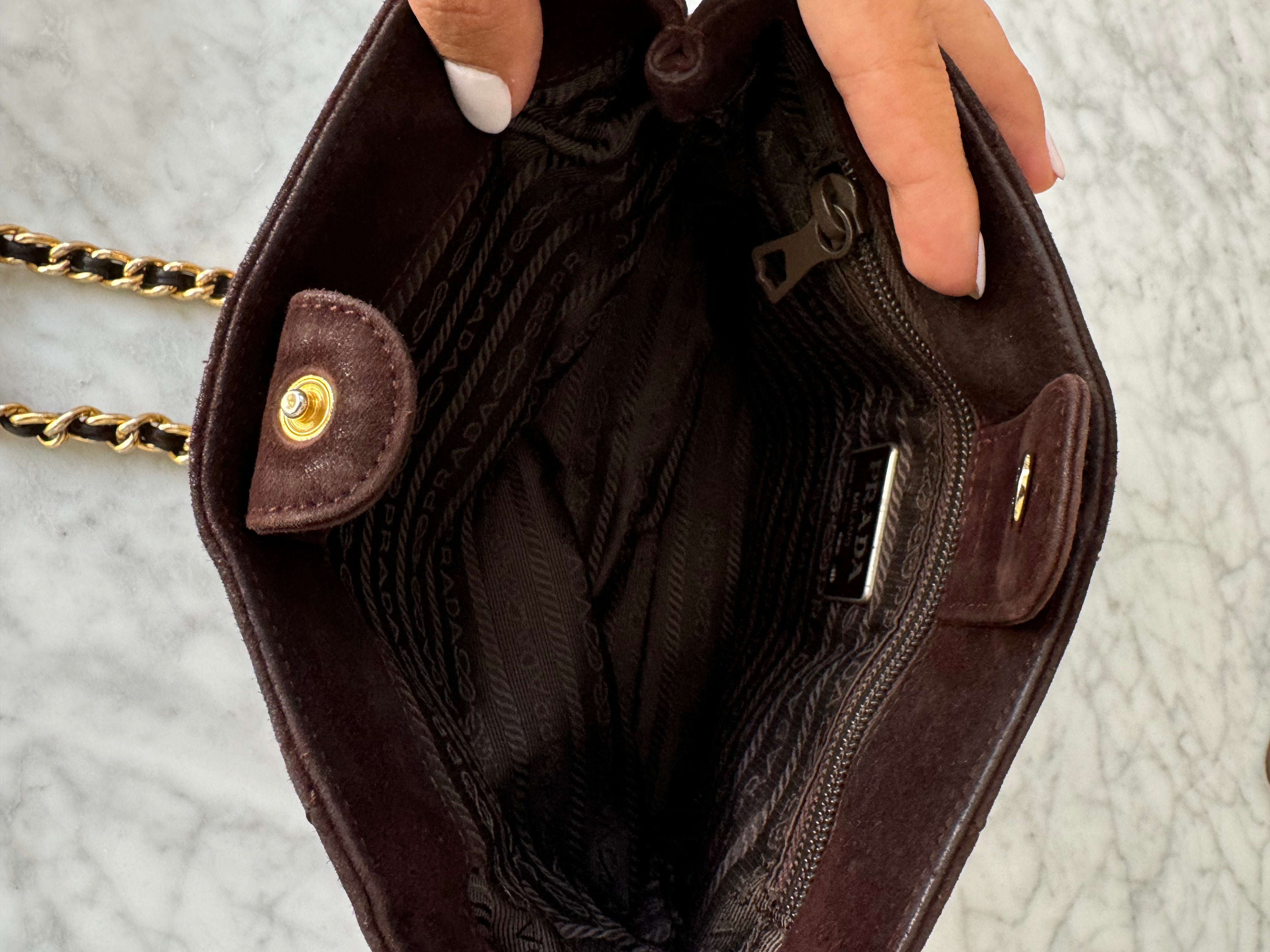 Prada Brown Suede Quilted Shoulder Bag