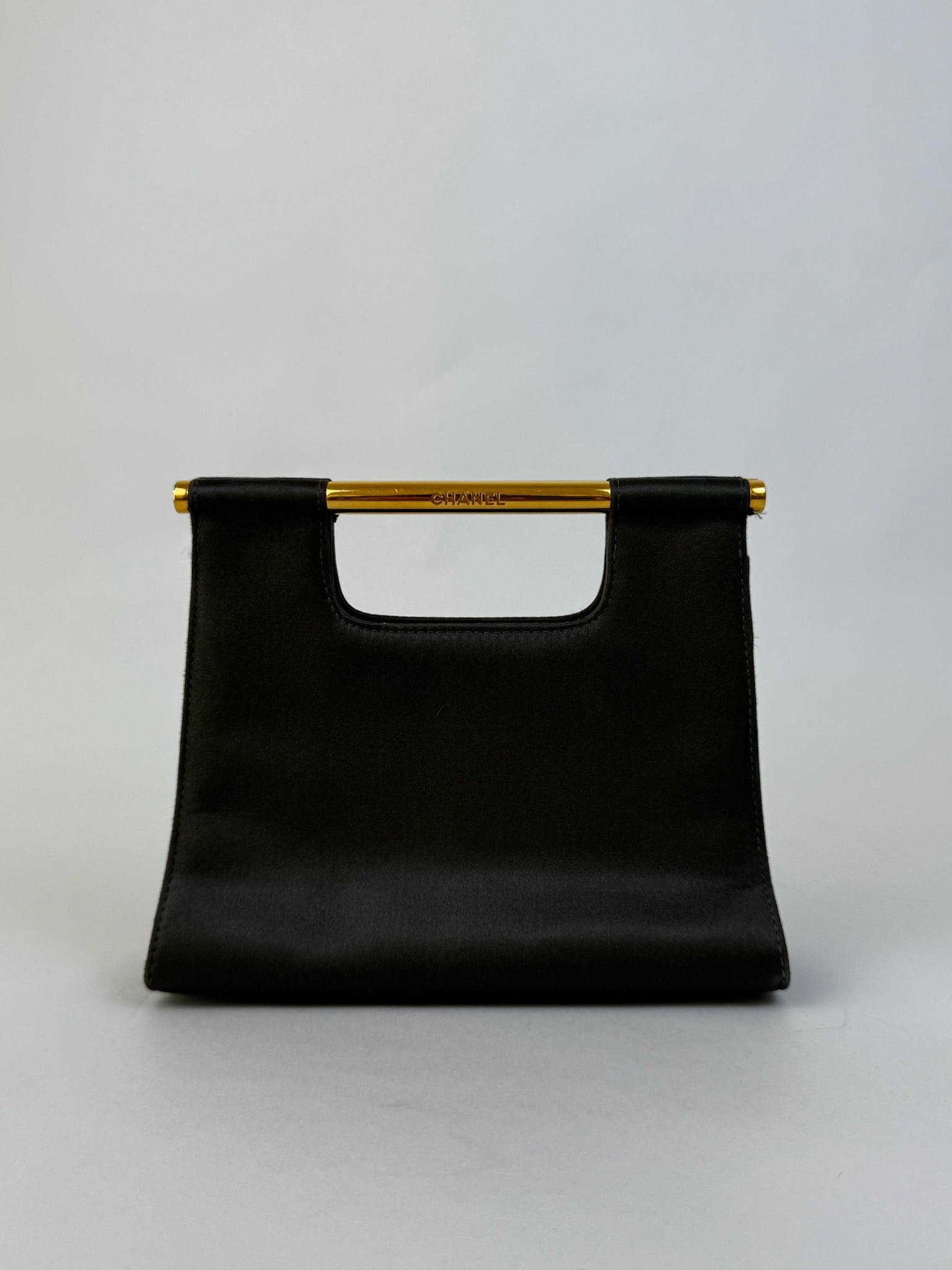 Chanel Grey Satin Handbag