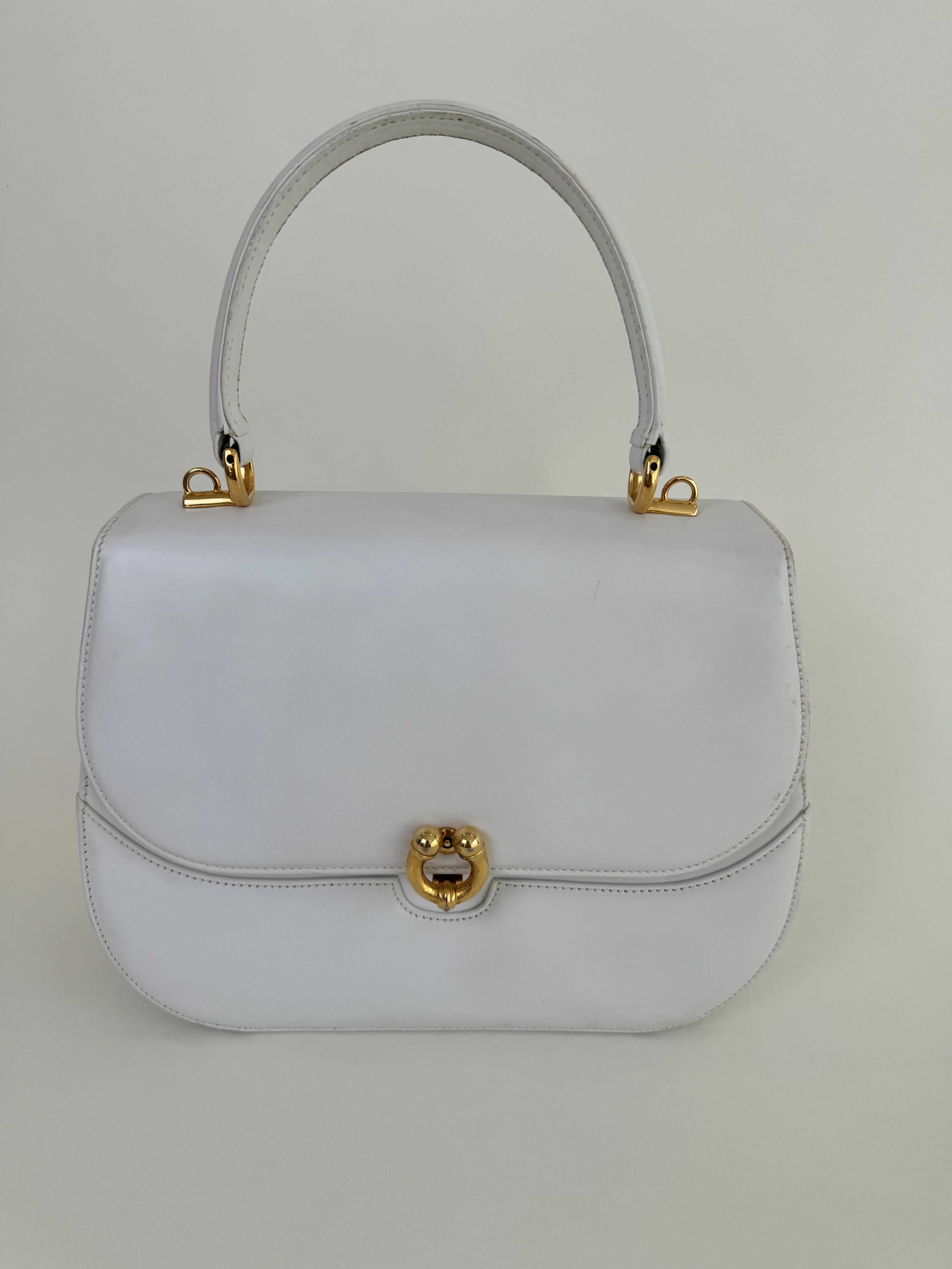 Gucci White Horseshoe Leather Handbag/Shoulder Bag