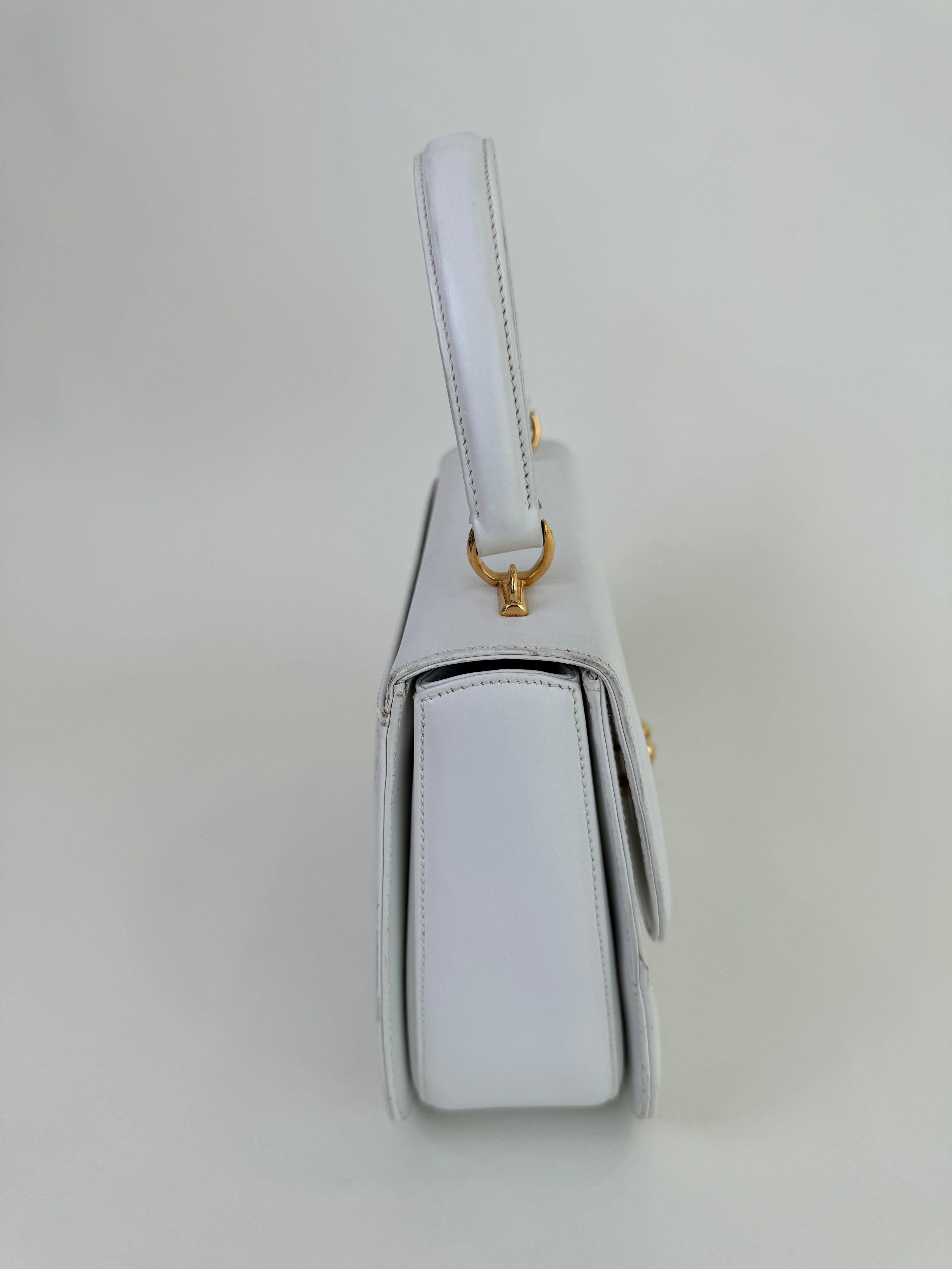 Gucci White Horseshoe Leather Handbag/Shoulder Bag