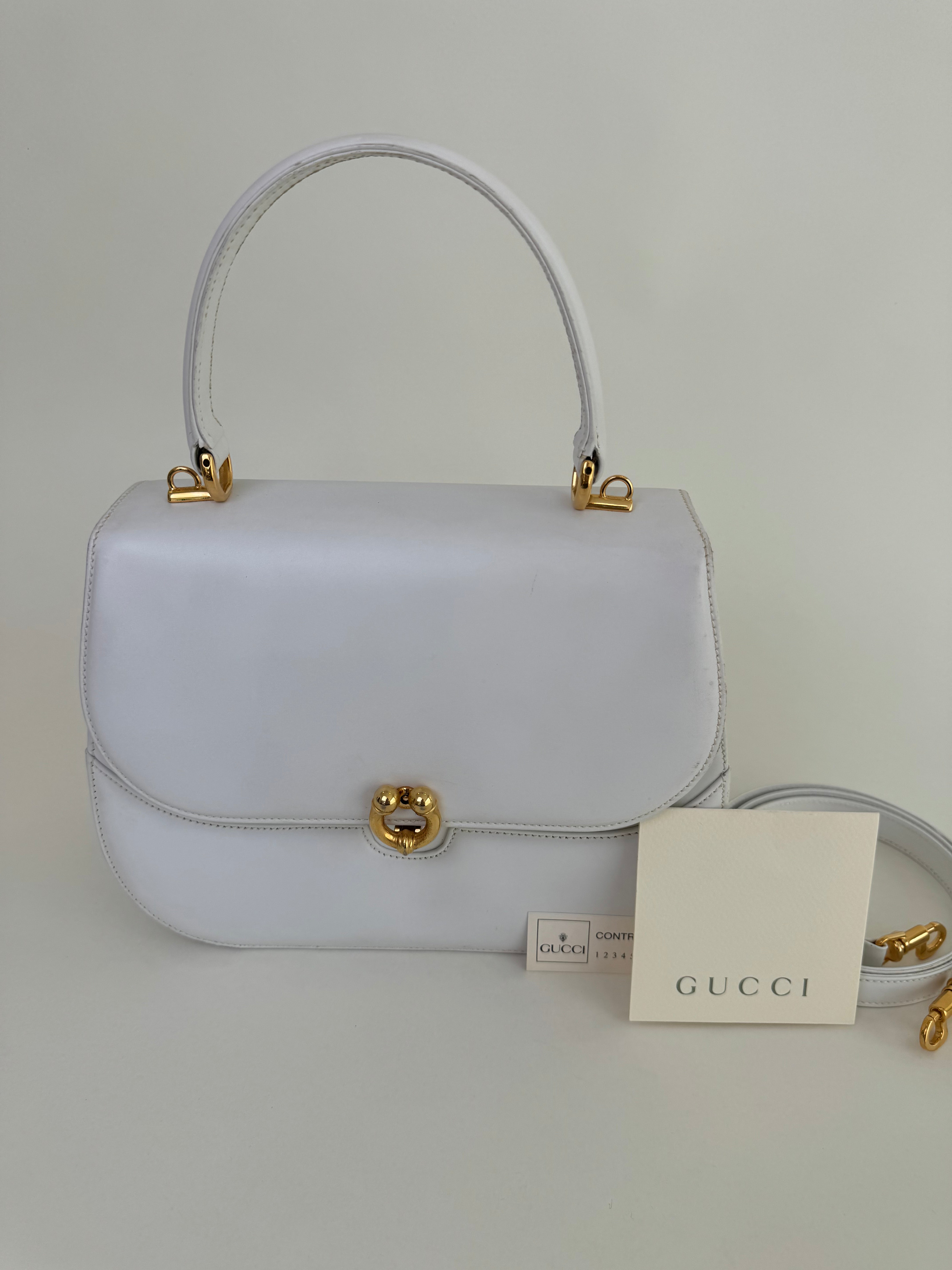 Gucci White Horseshoe Leather Handbag/Shoulder Bag