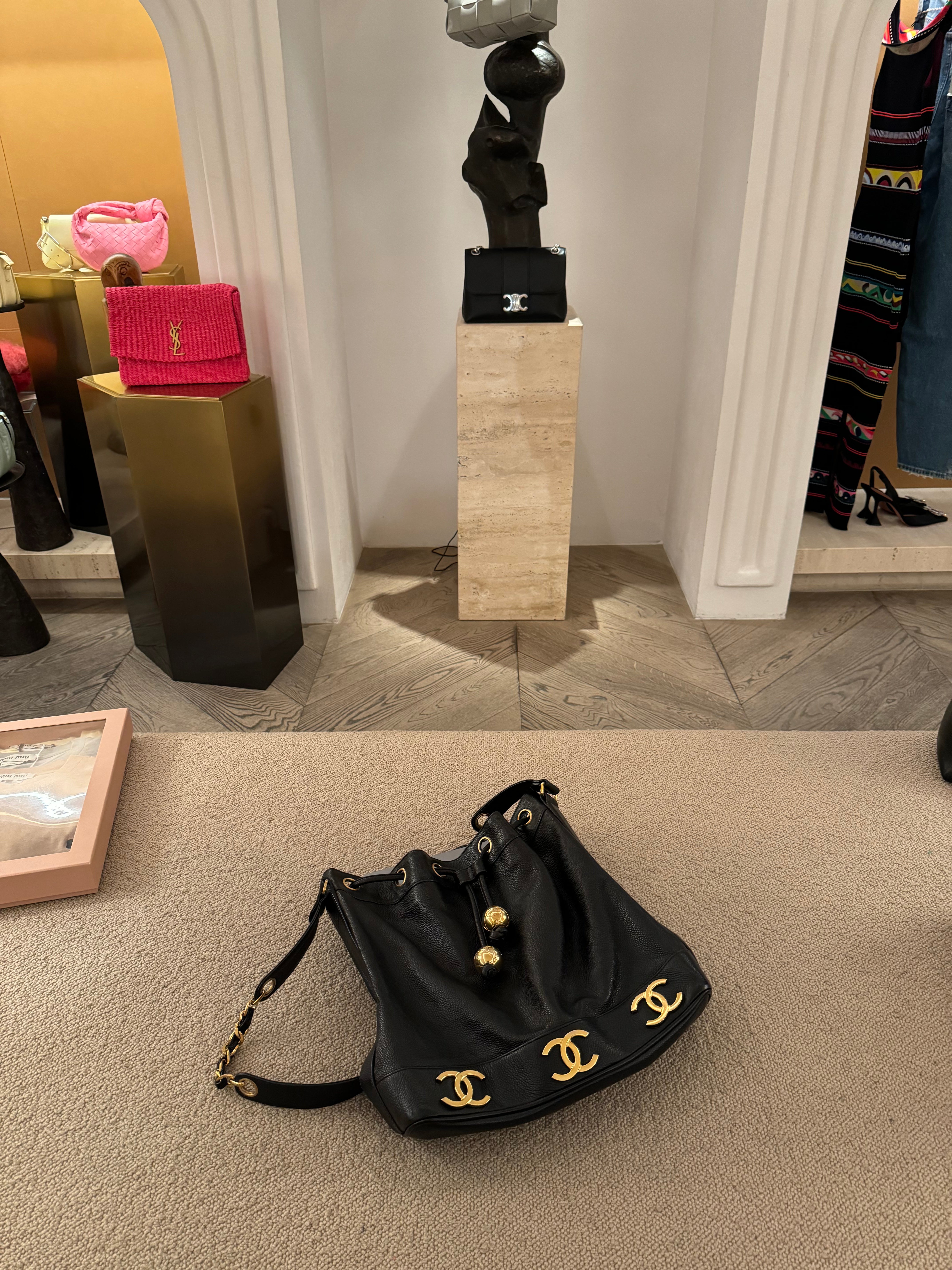 Chanel Black Caviar Leather Triple CC Bucket Bag