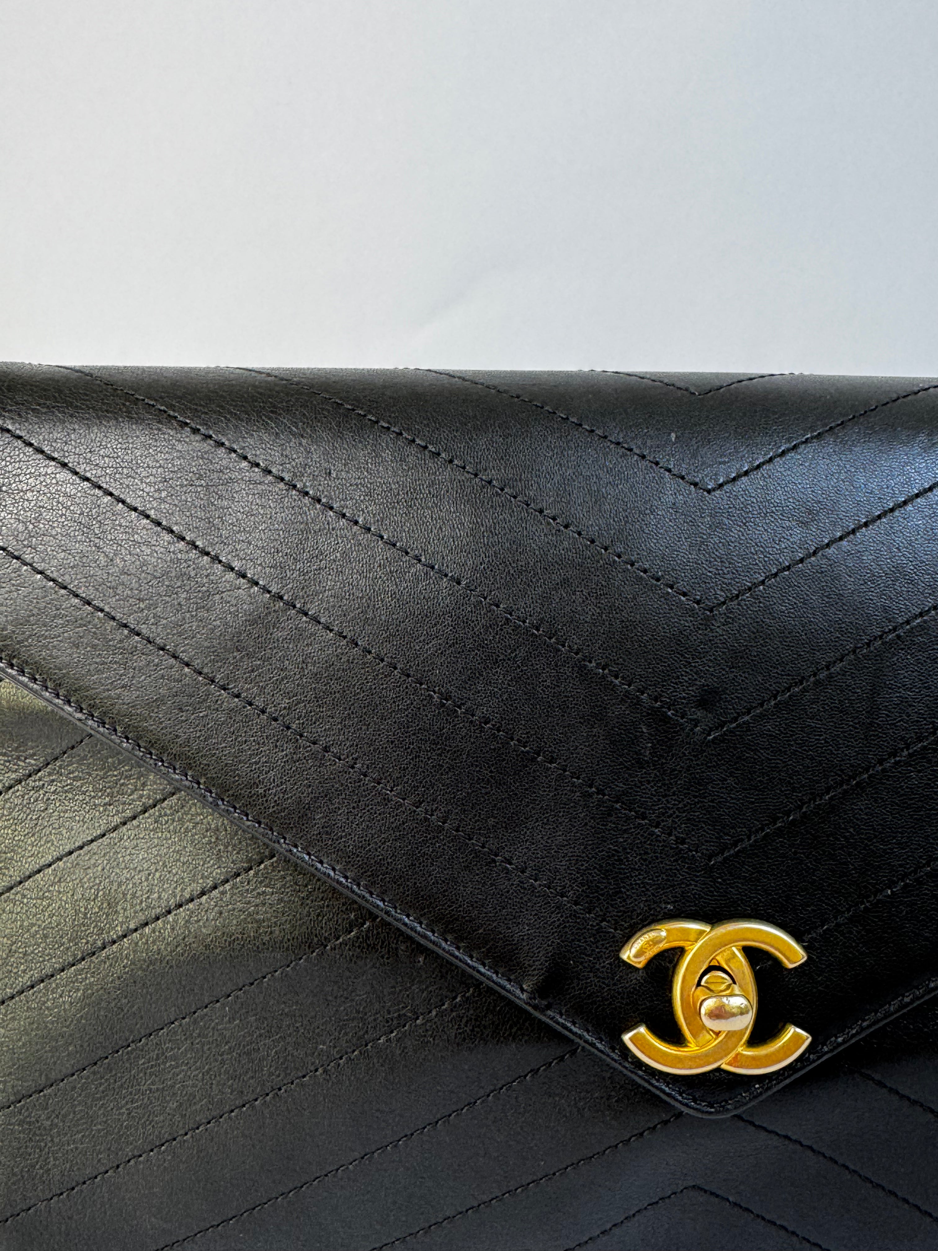 Chanel Vintage Chevron Lambskin Clutch