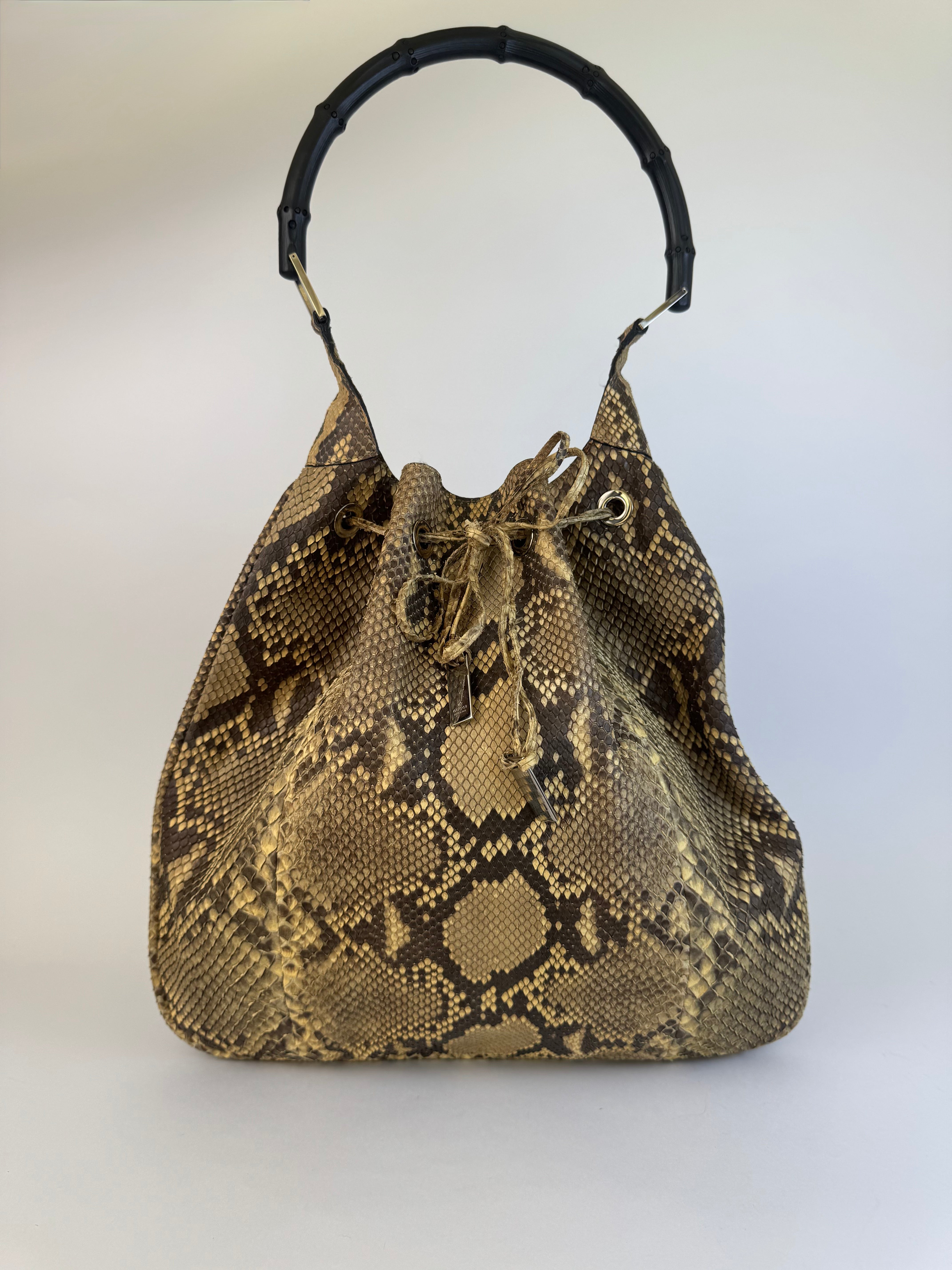 Gucci Vintage Python Drawstring Hobo Bag