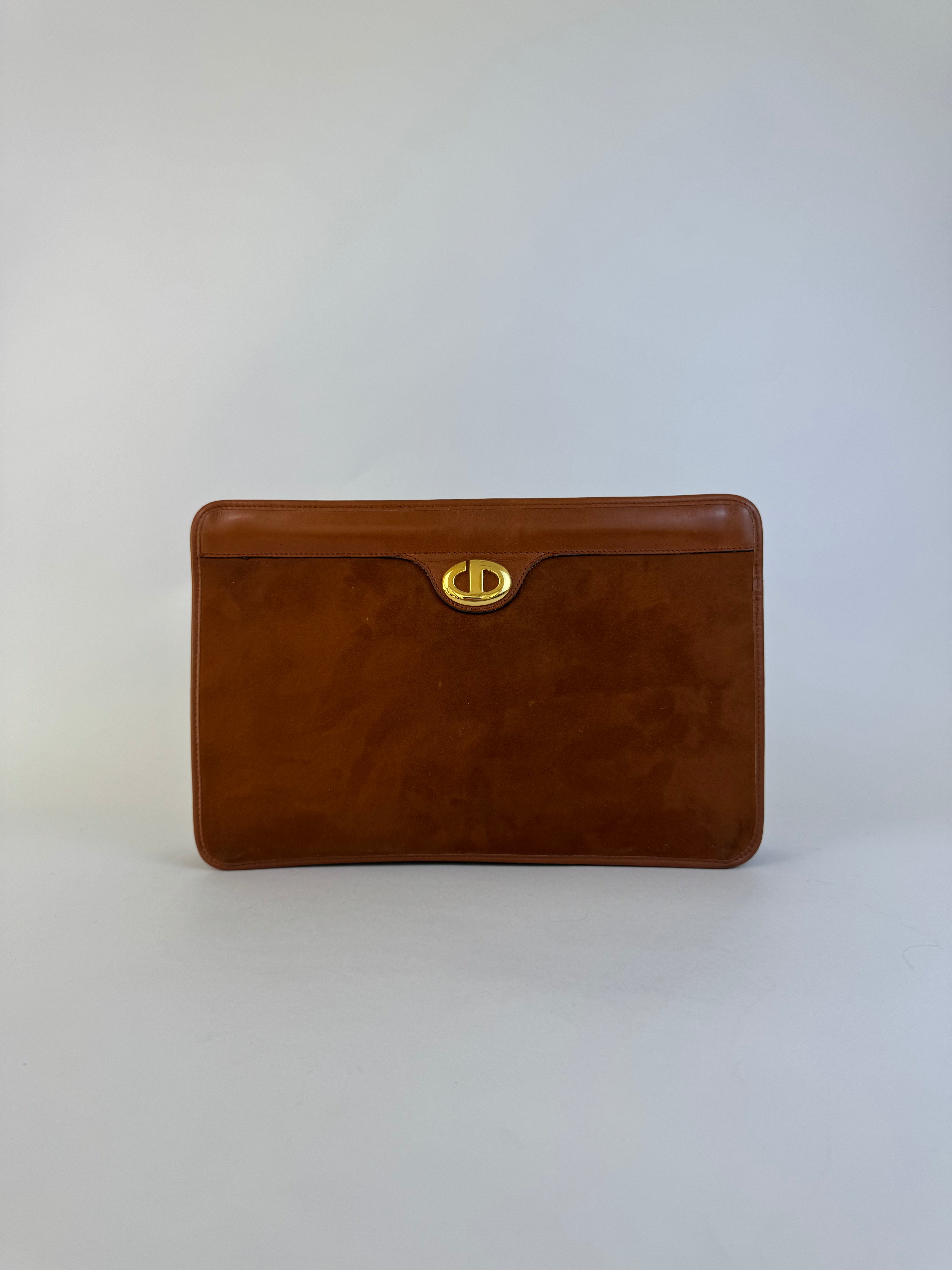 Dior Vintage Brown Suede Clutch