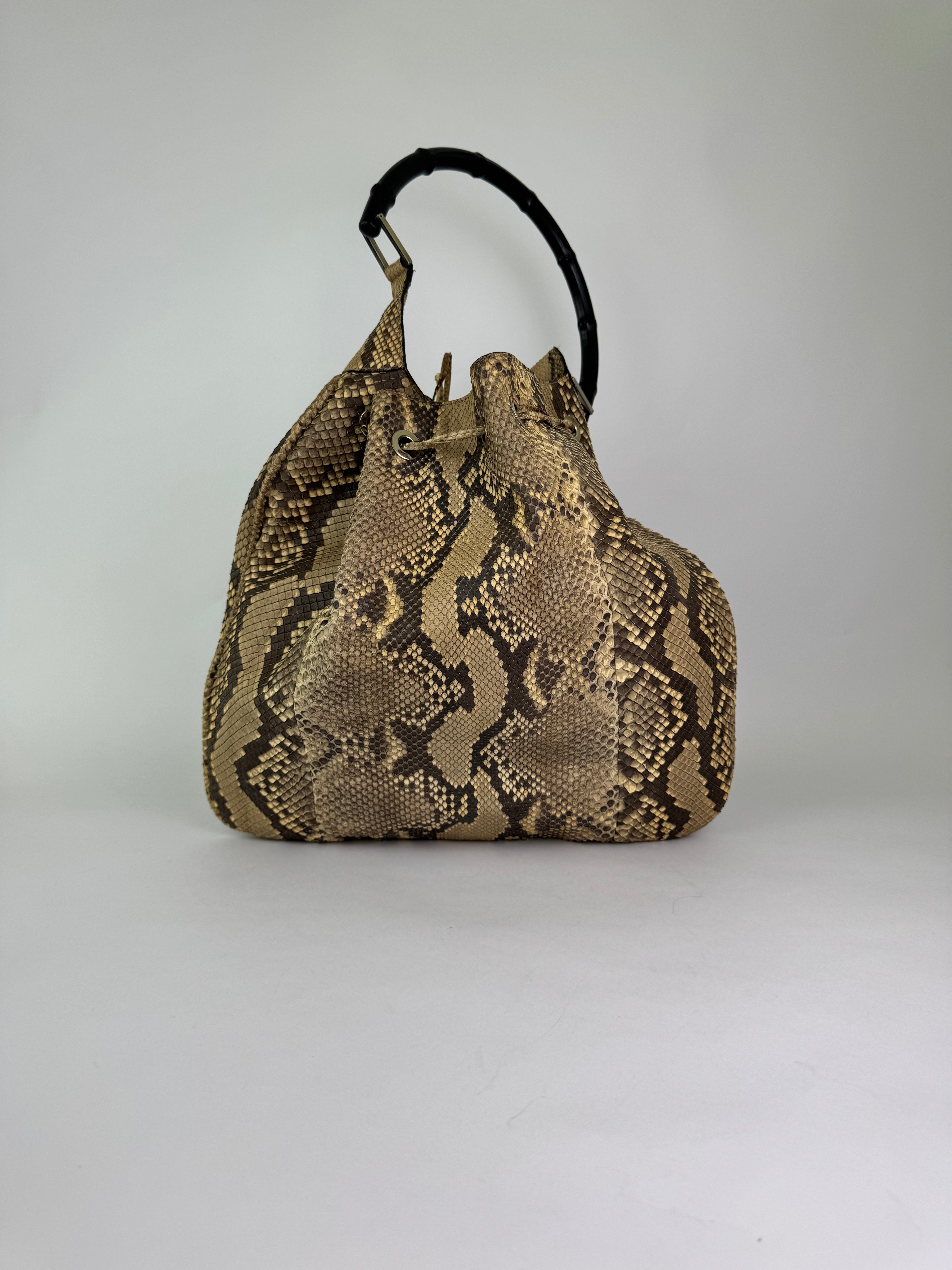 Gucci Vintage Python Drawstring Hobo Bag