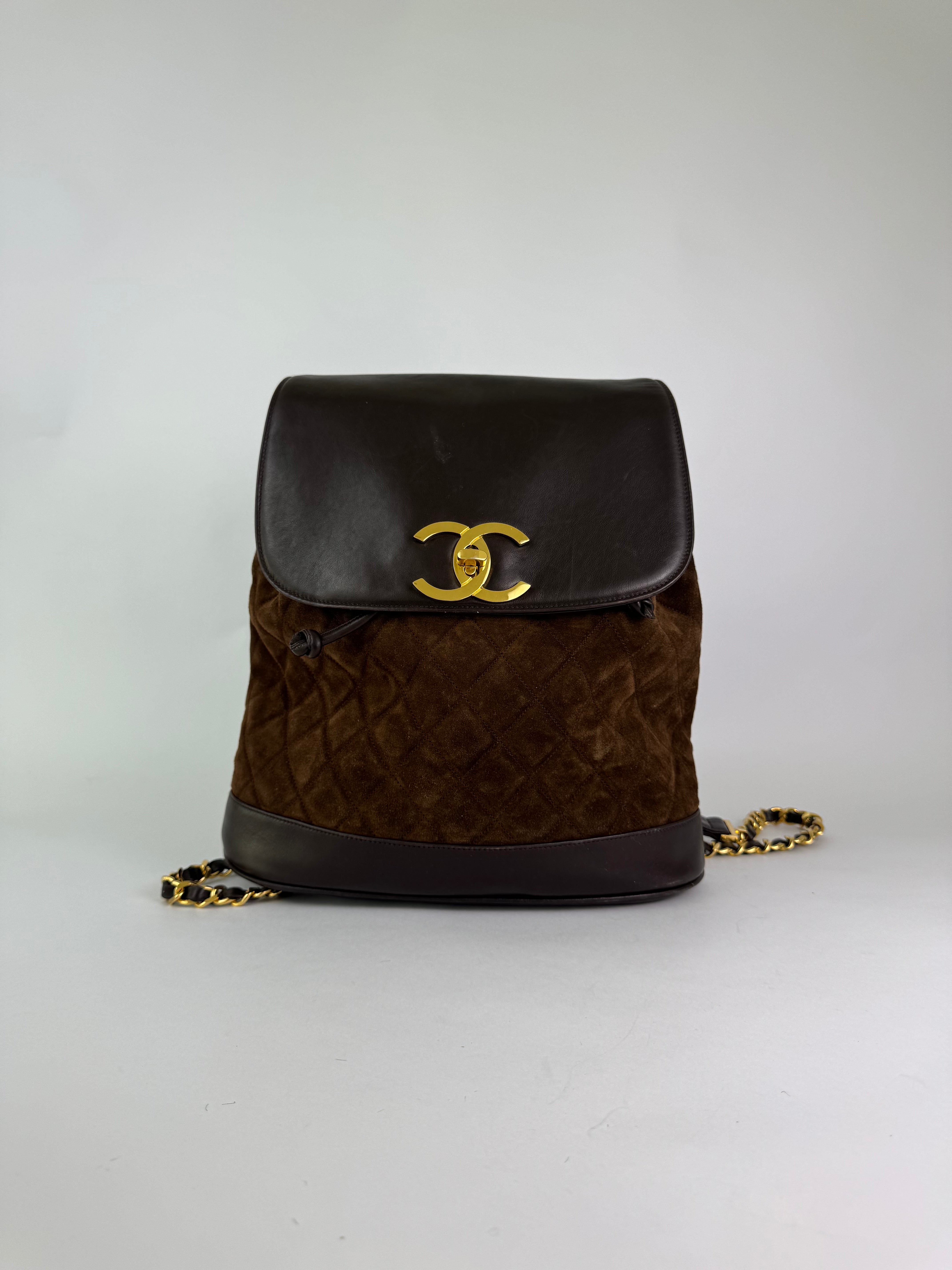 Chanel Vintage Brown Suede Backpack