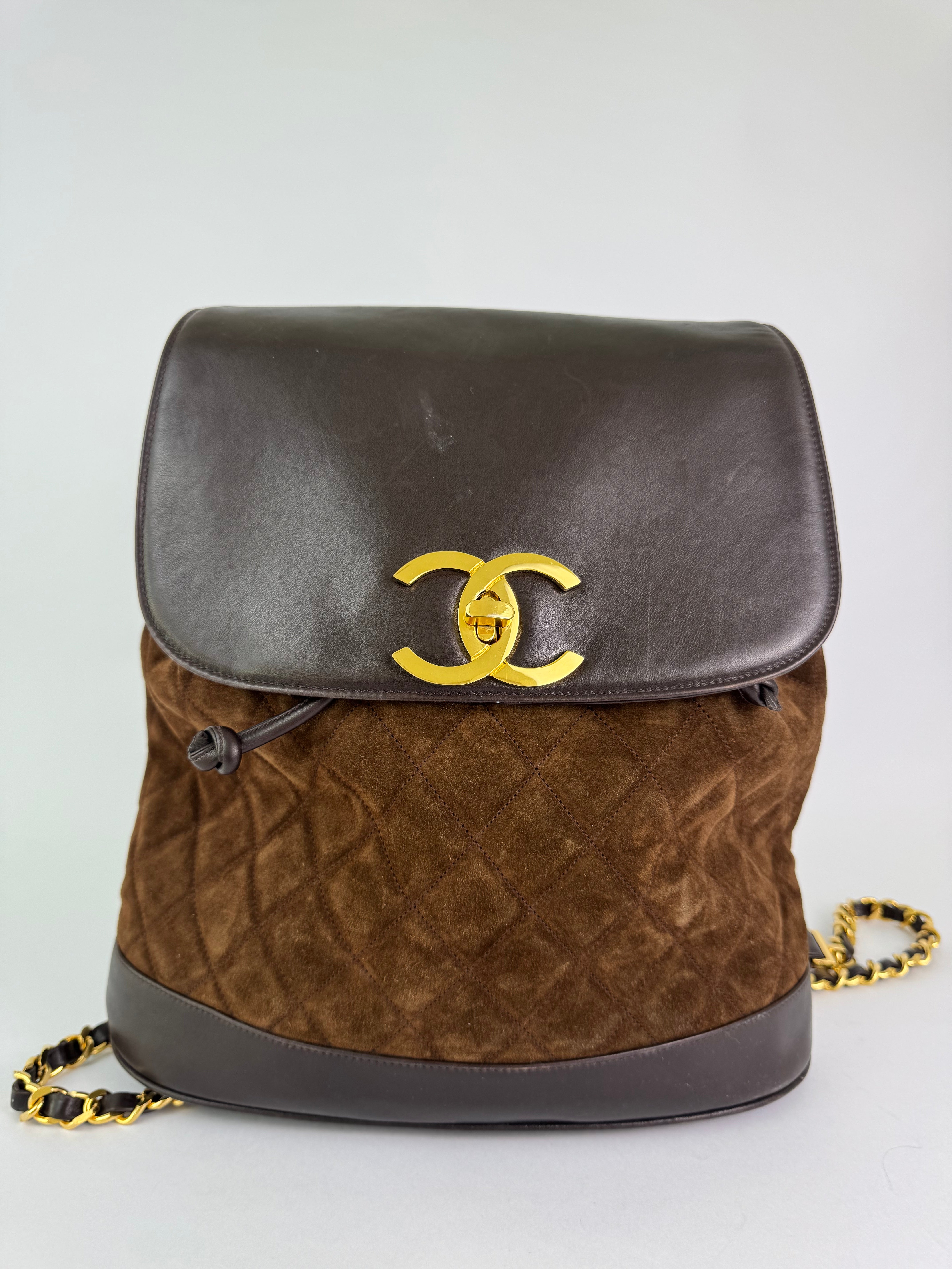 Chanel Vintage Brown Suede Backpack