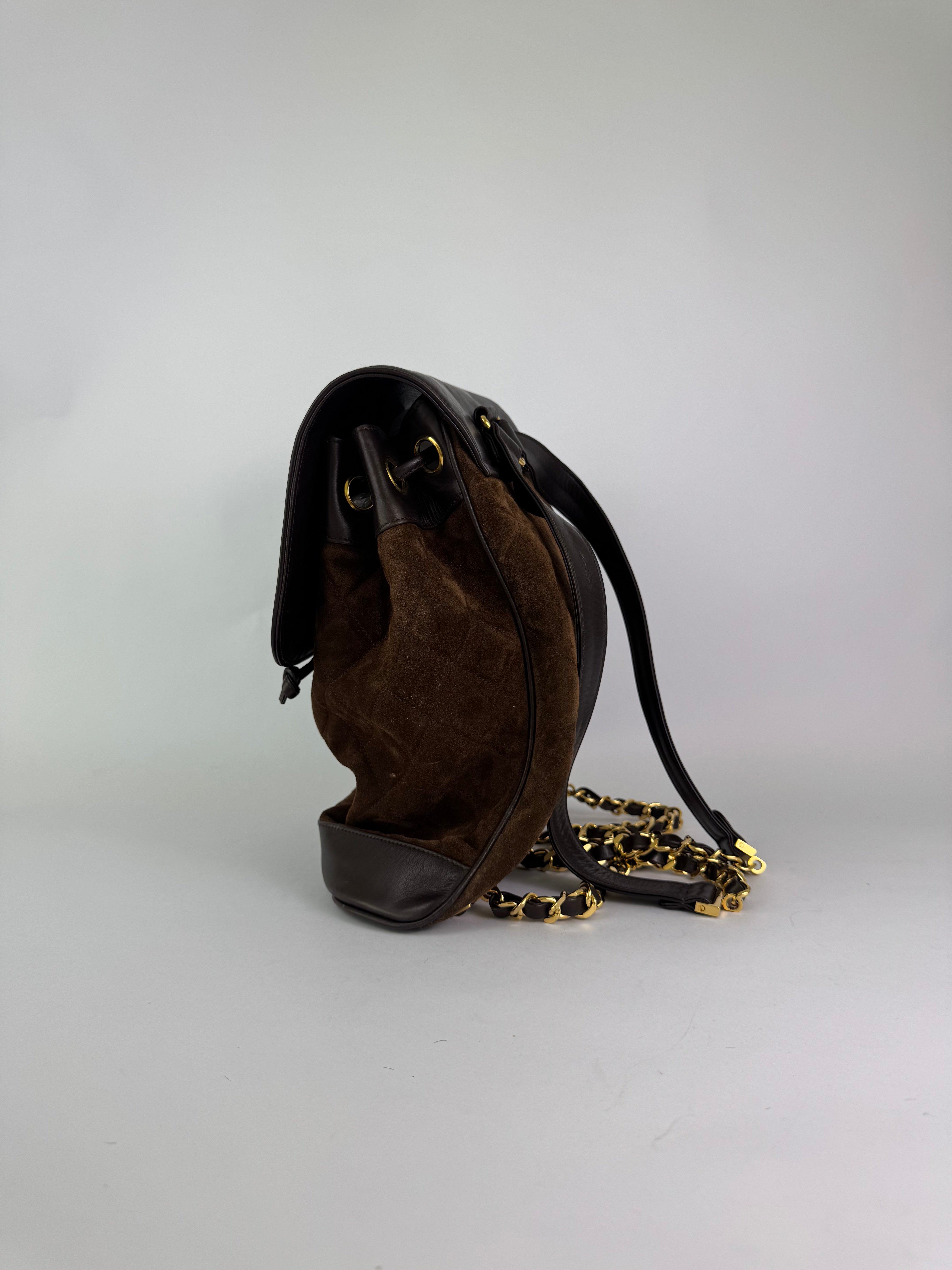 Chanel Vintage Brown Suede Backpack