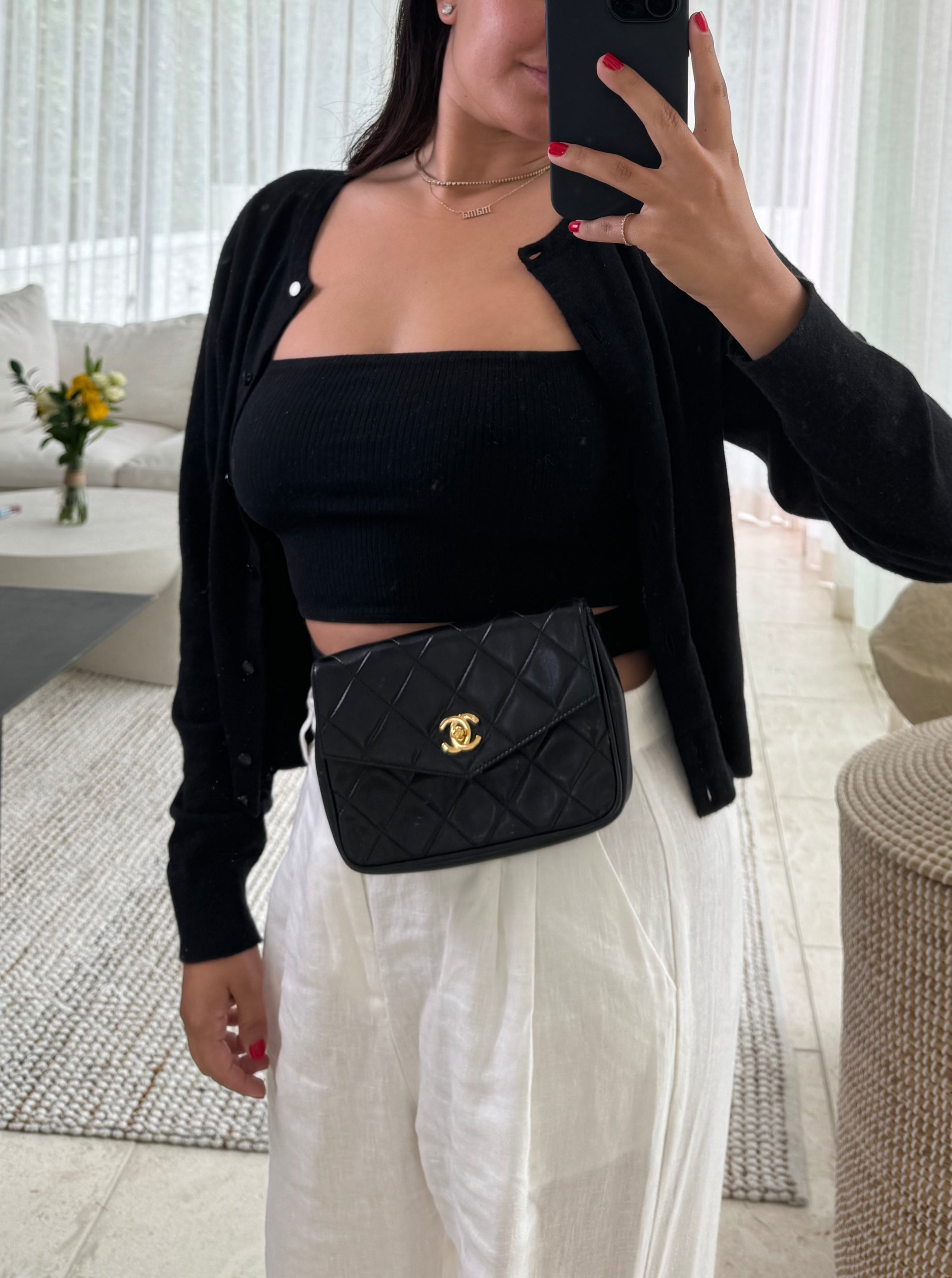 Chanel Black Quilted Lambskin CC Belt Bag