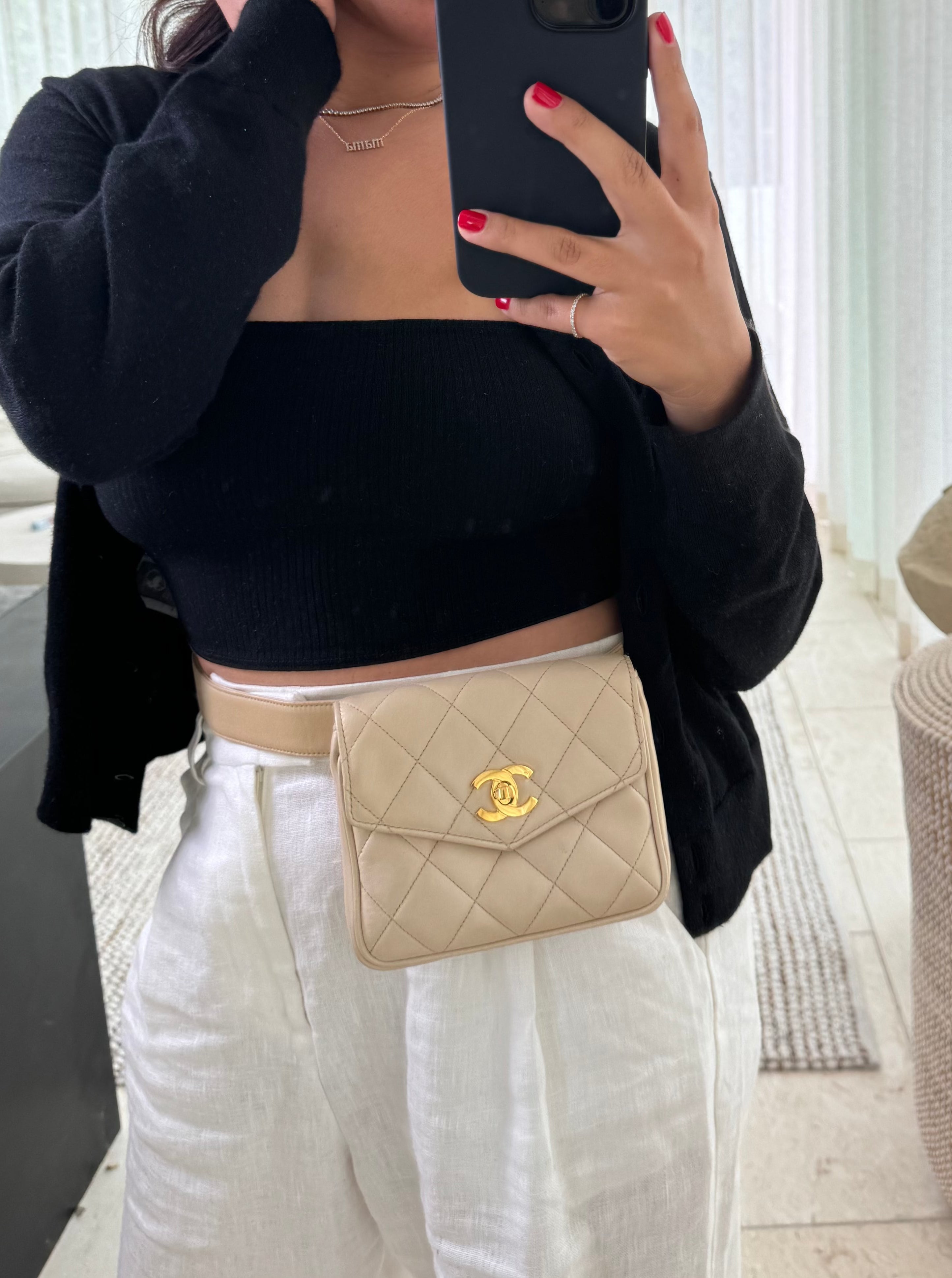 Chanel Beige Matelasse Leather Belt Bag