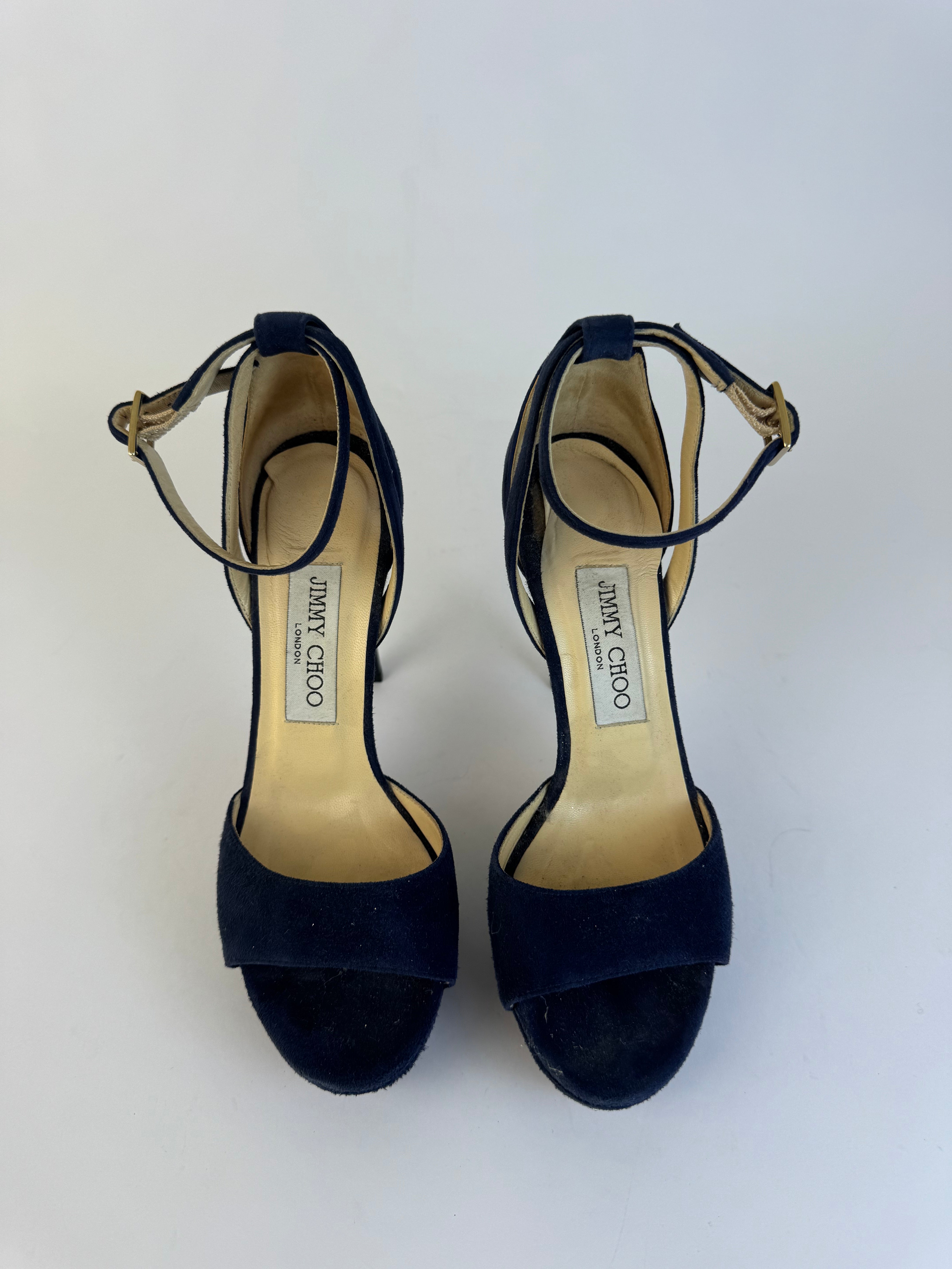 Jimmy Choo Navy Suede Platform Heels 36