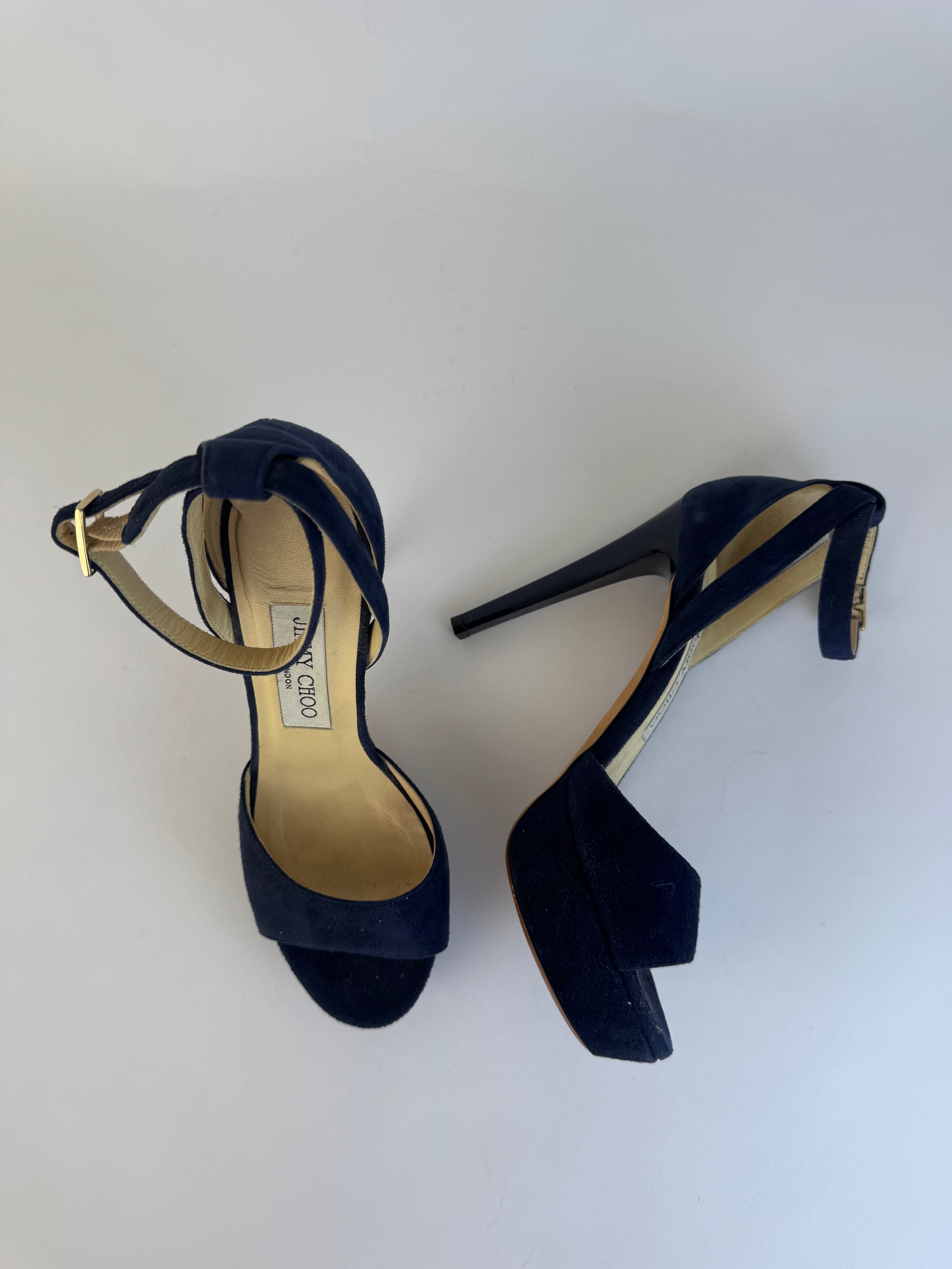 Jimmy Choo Navy Suede Platform Heels 36