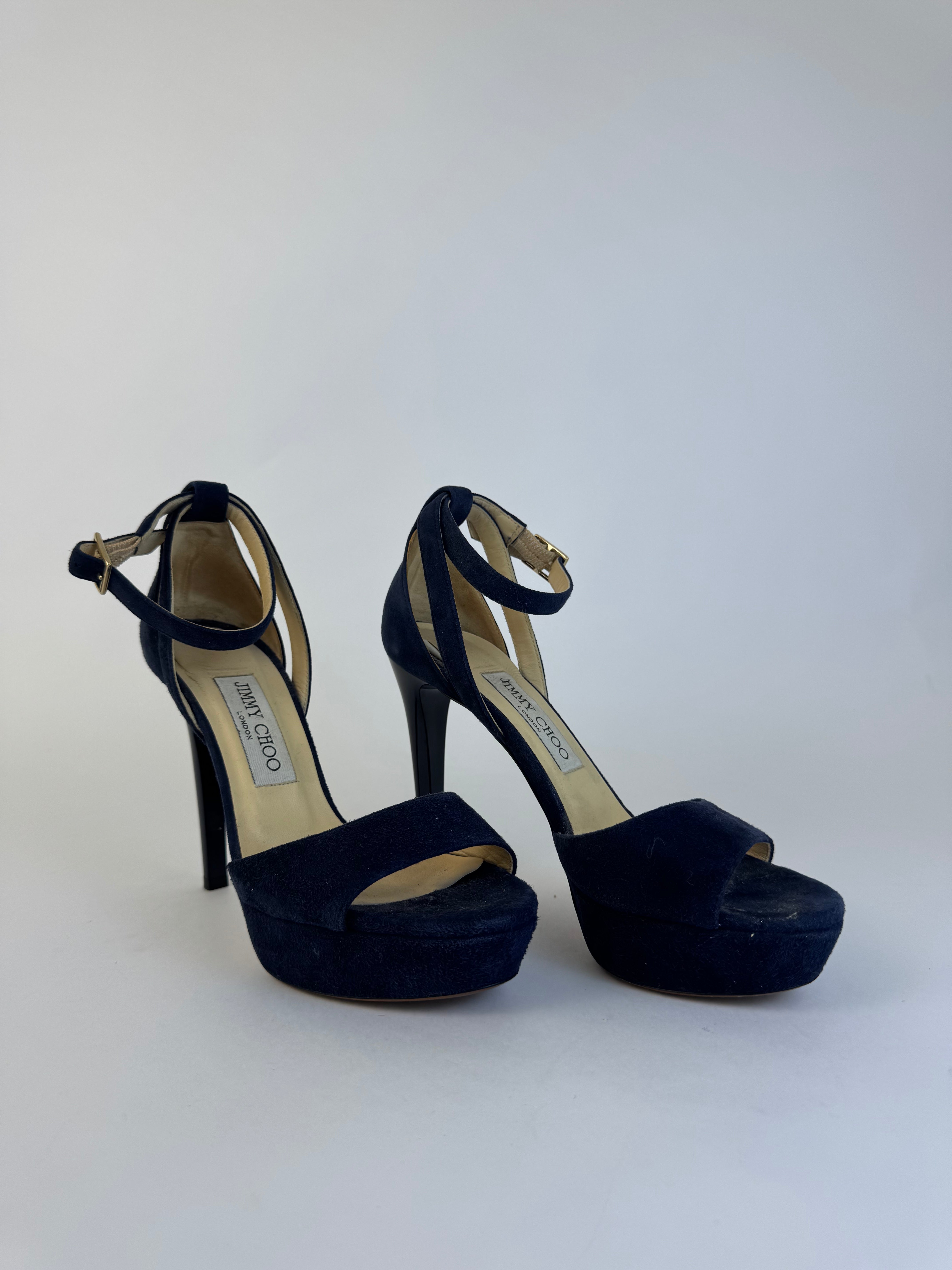 Jimmy Choo Navy Suede Platform Heels 36