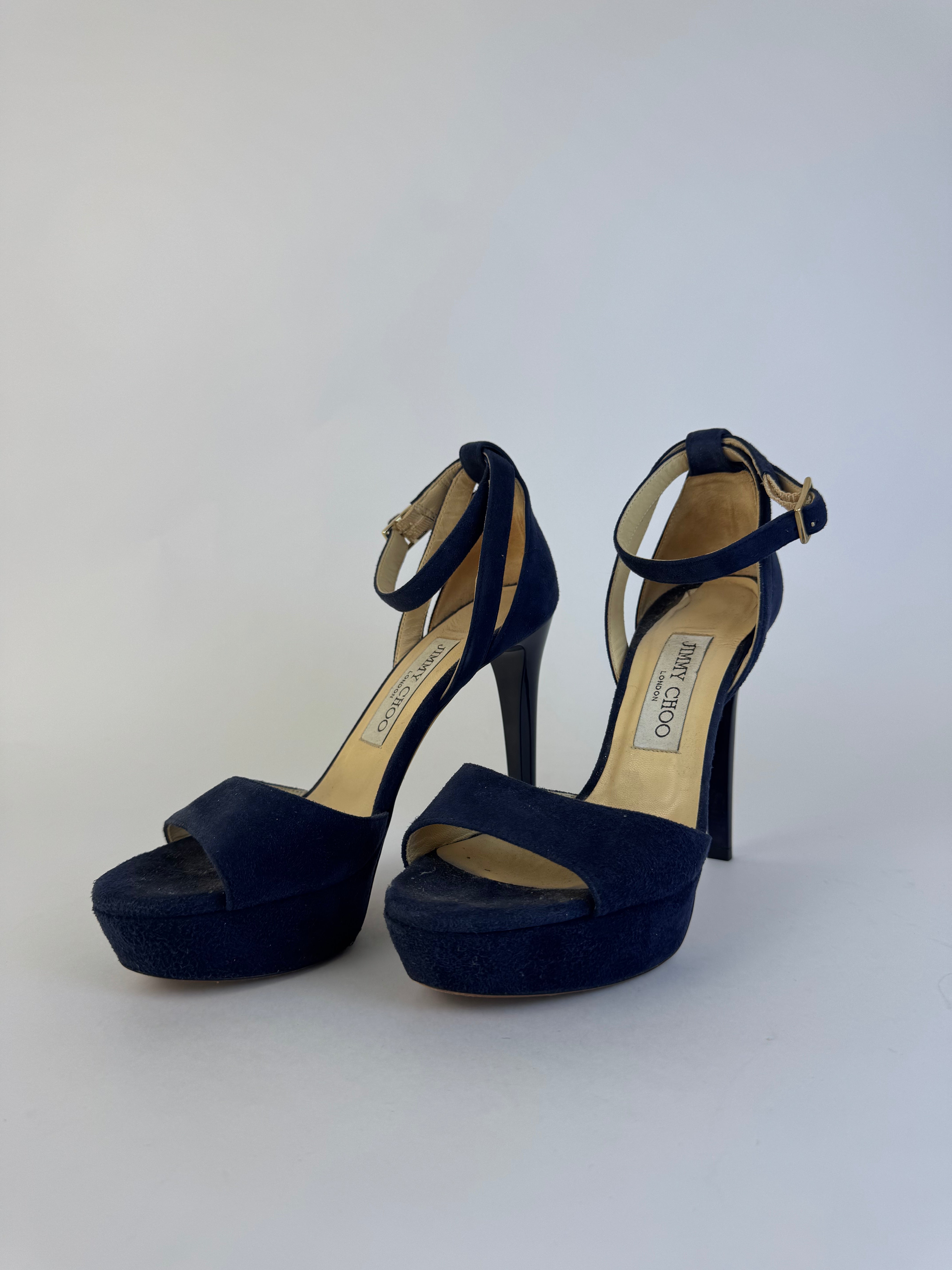 Jimmy Choo Navy Suede Platform Heels 36