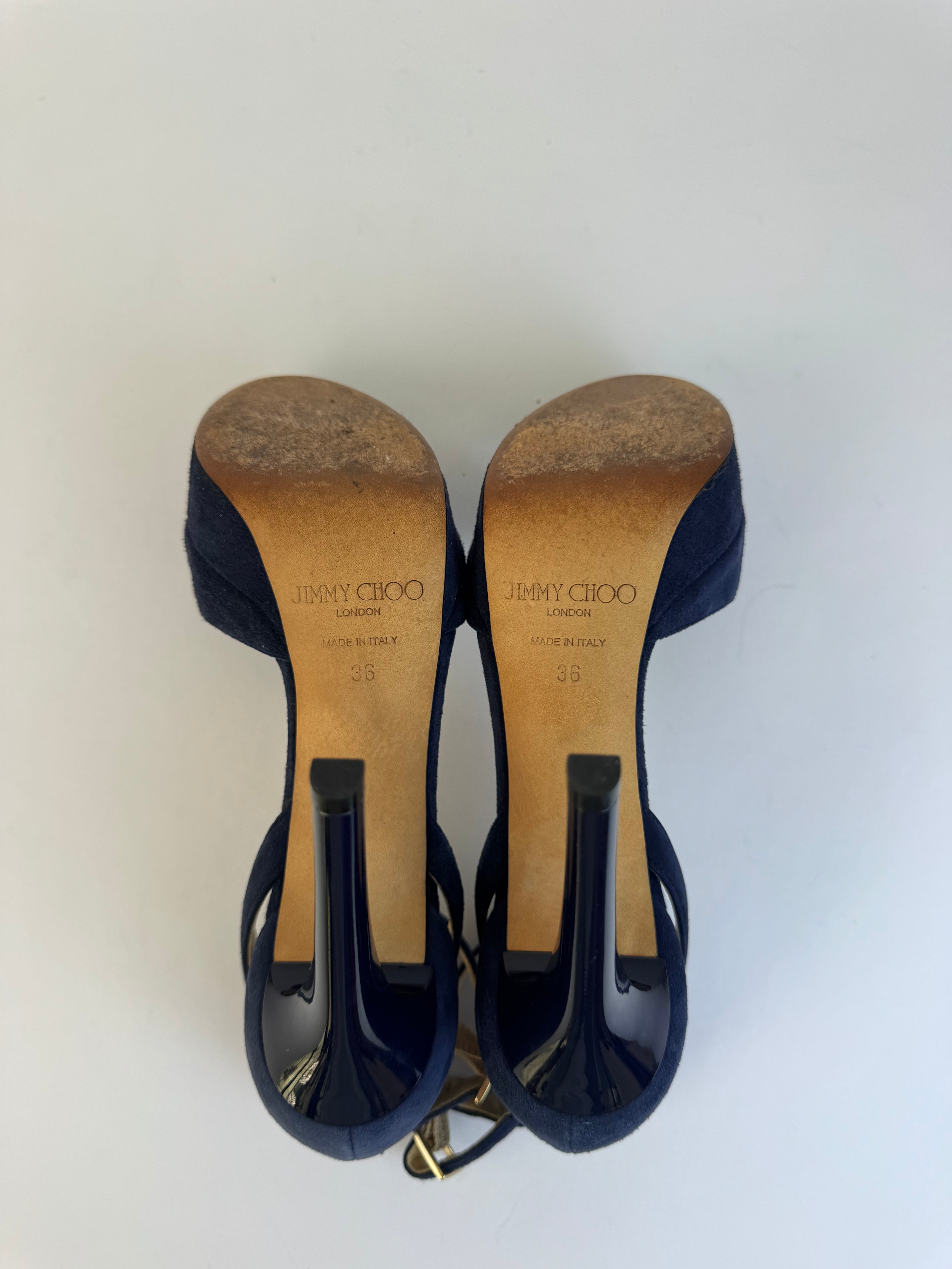 Jimmy Choo Navy Suede Platform Heels 36