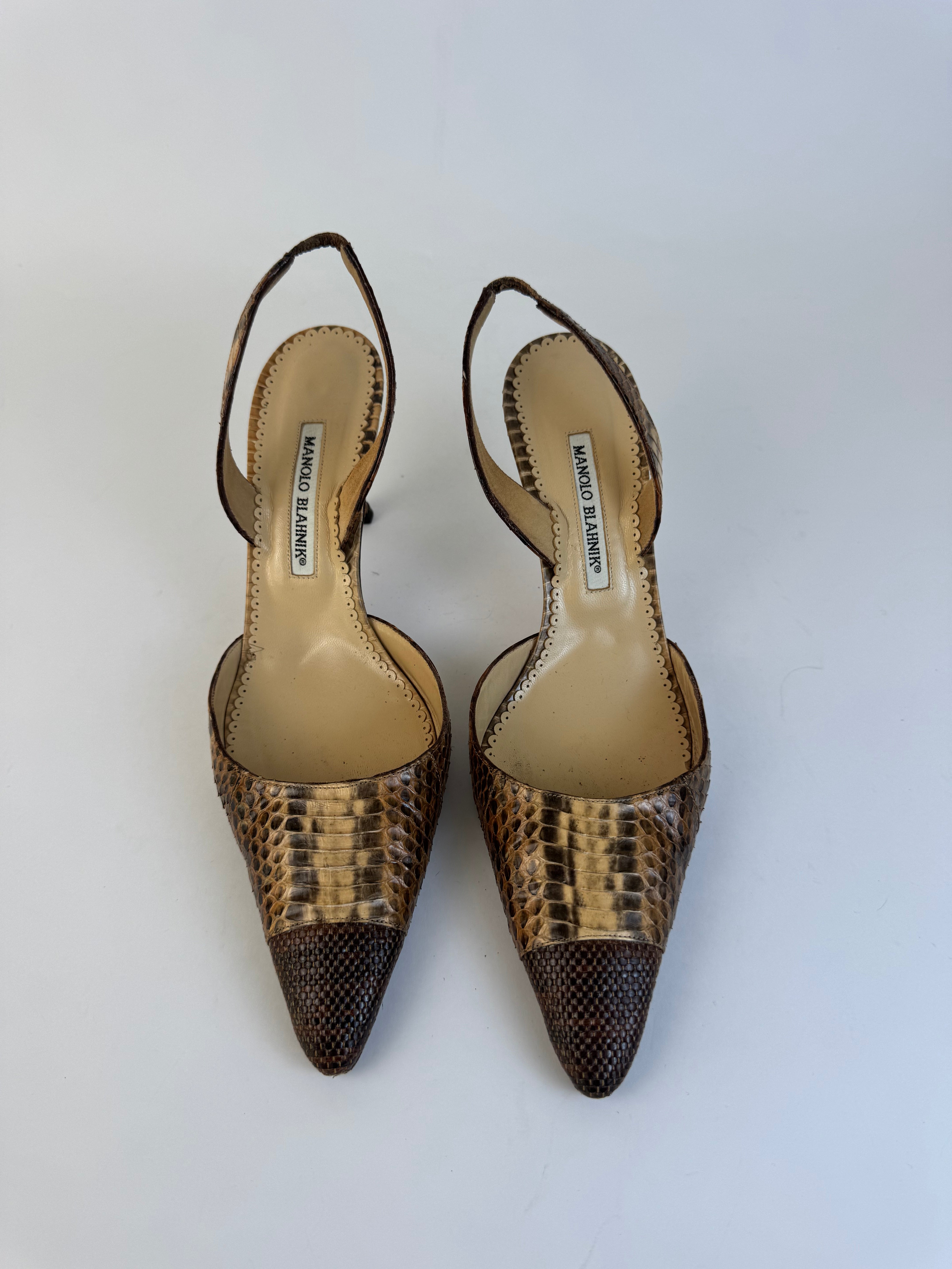 Manolo Blahnik Python Slingbacks 40