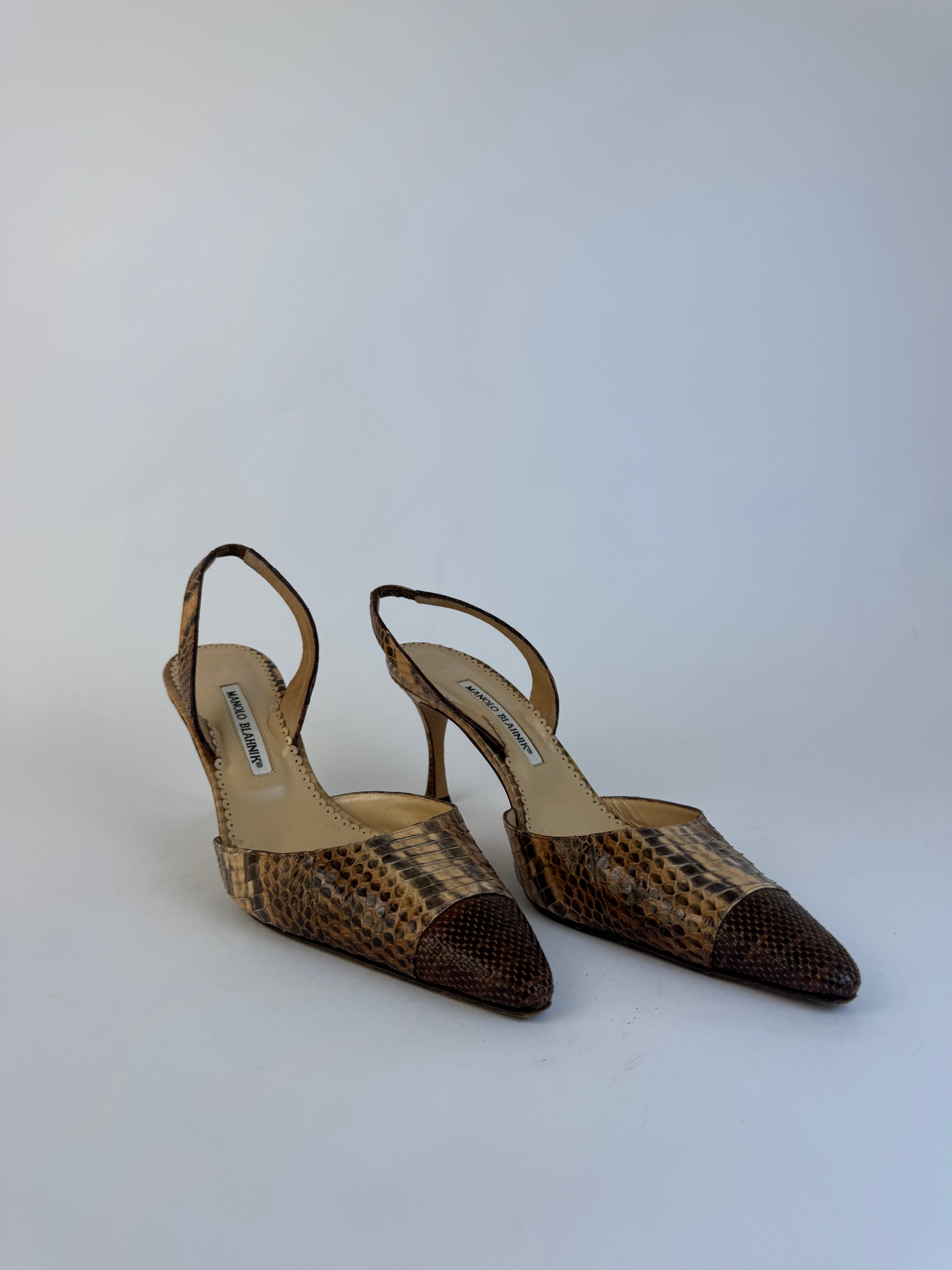 Manolo Blahnik Python Slingbacks 40