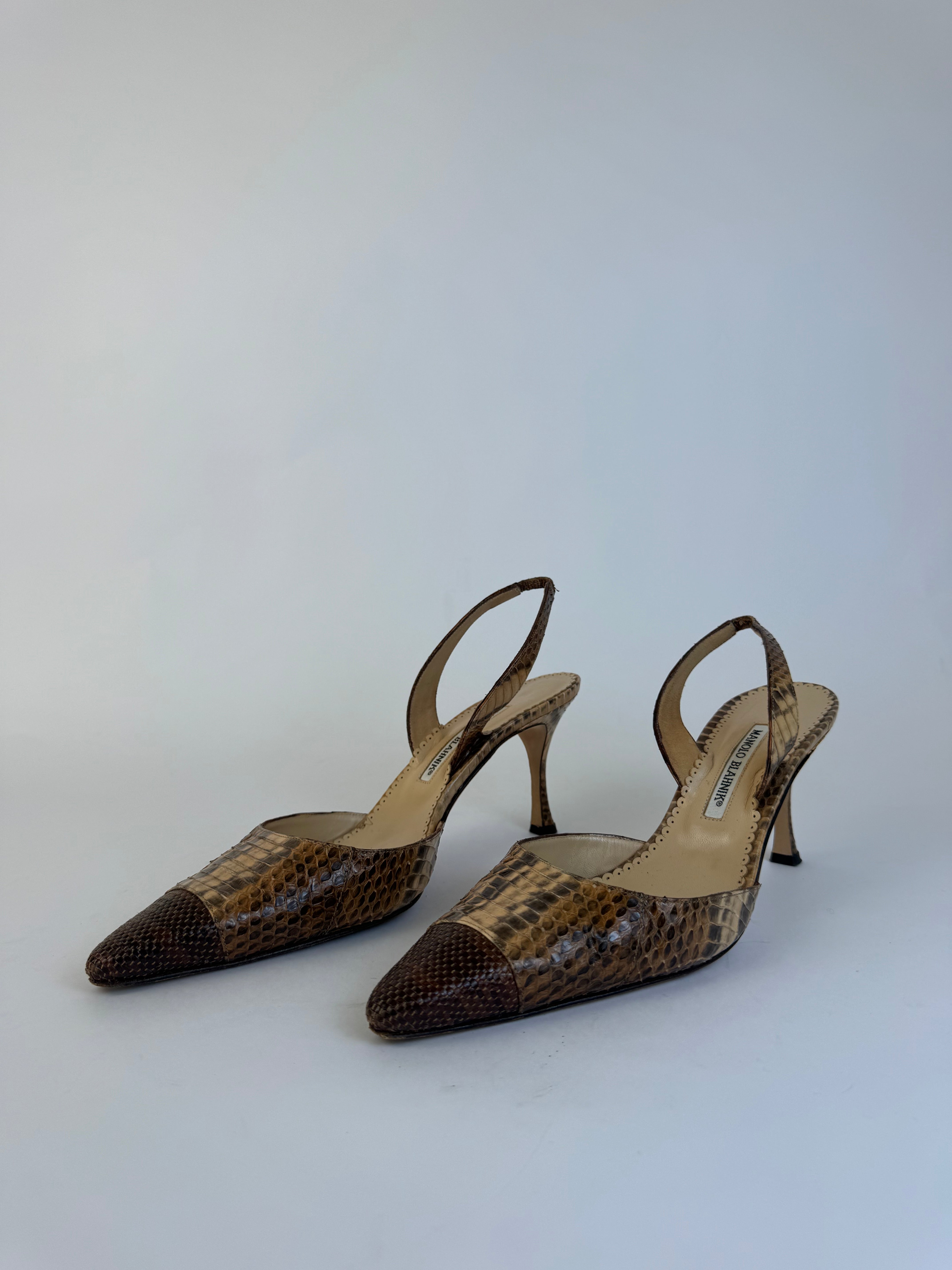 Manolo Blahnik Python Slingbacks 40
