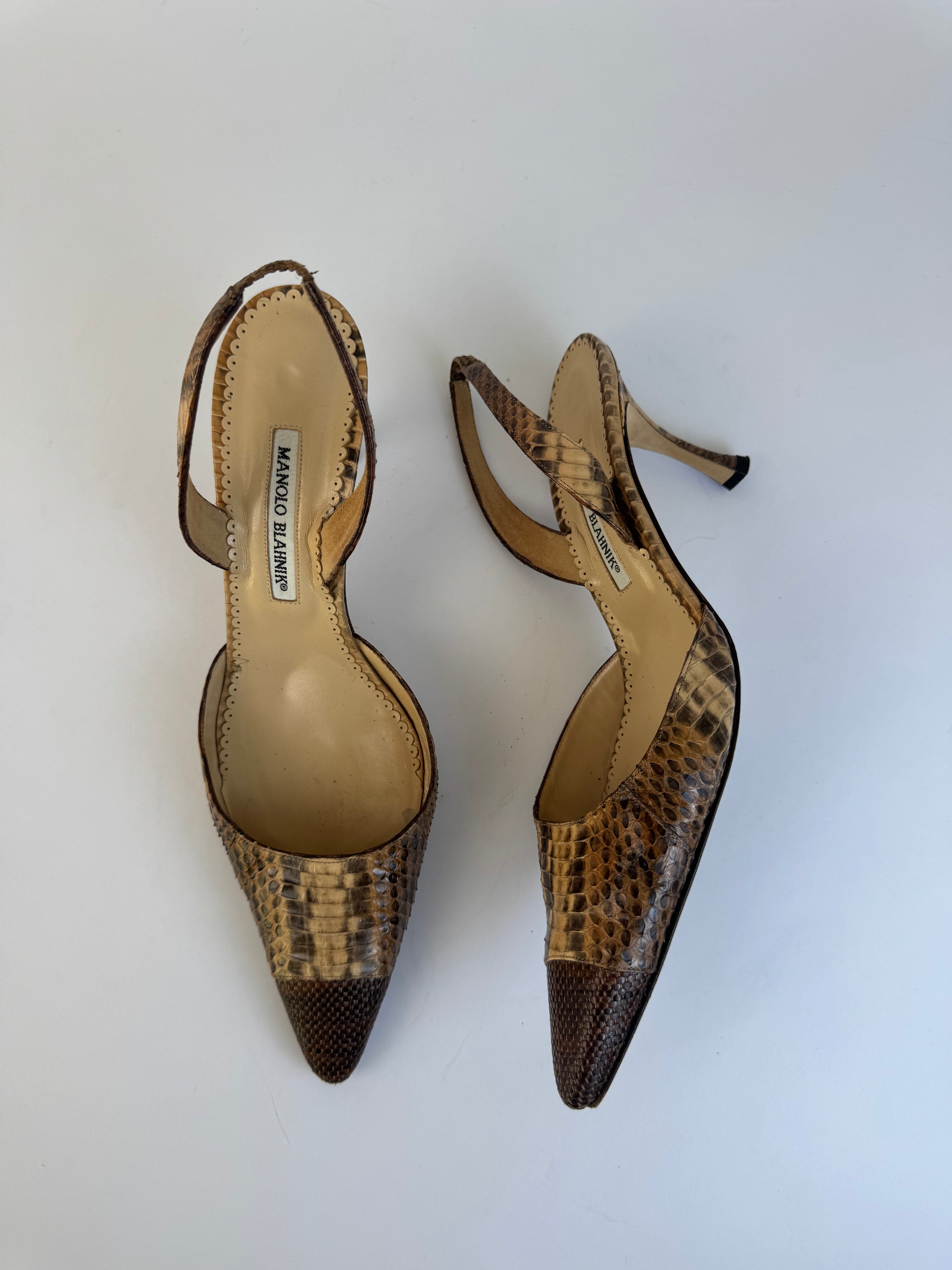 Manolo Blahnik Python Slingbacks 40
