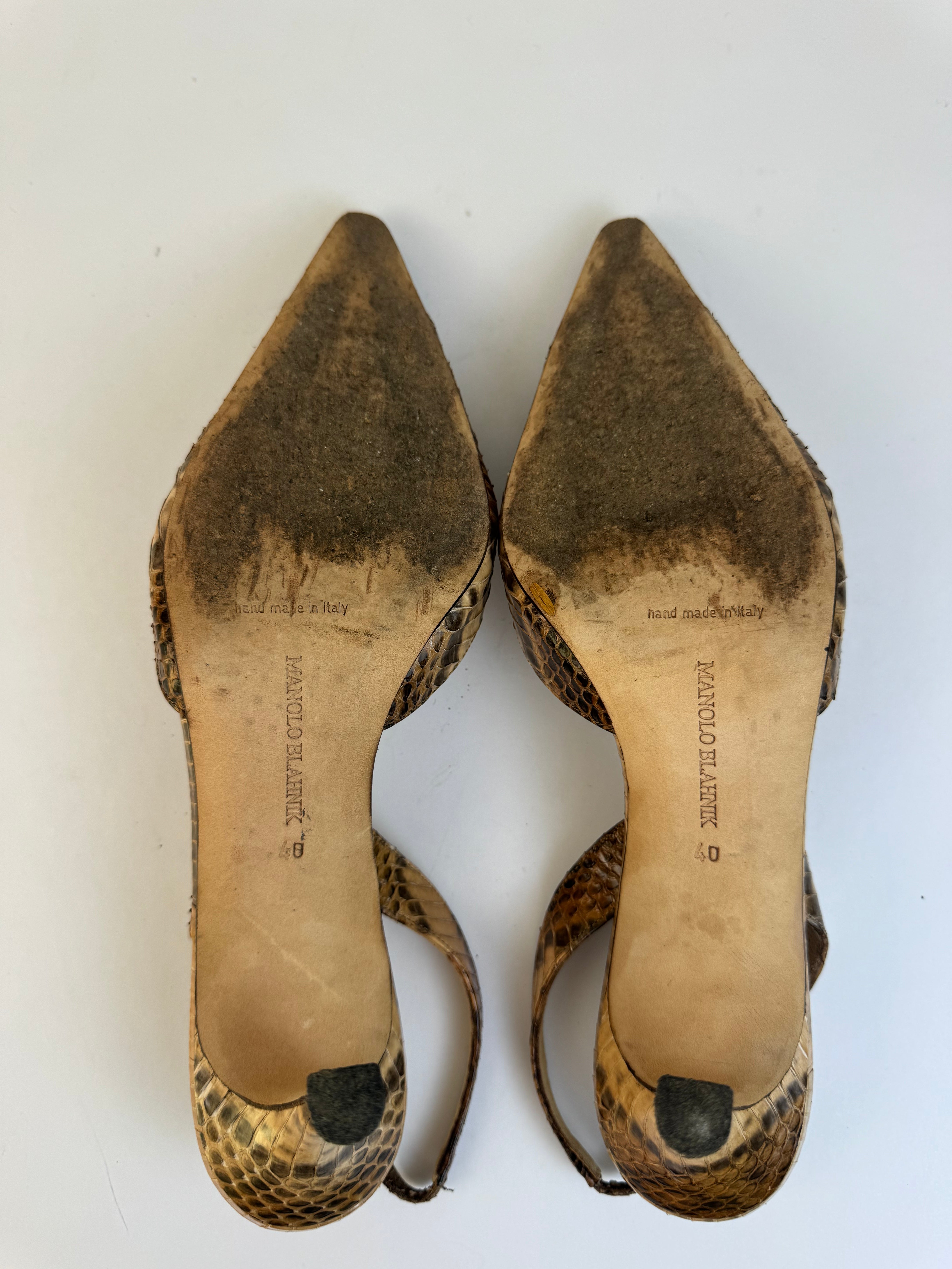 Manolo Blahnik Python Slingbacks 40