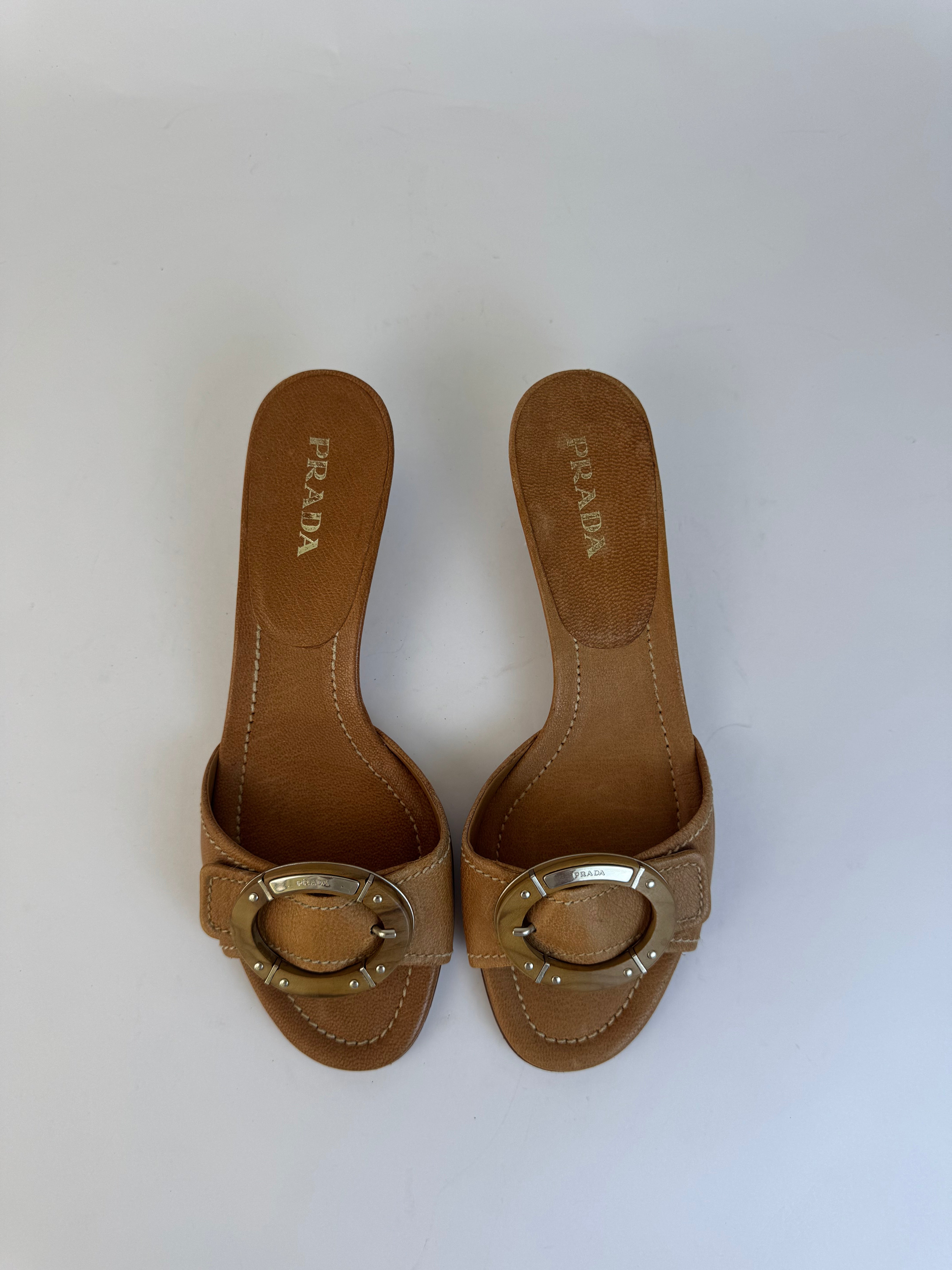 Prada Tan Leather Slide Sandals 37.5