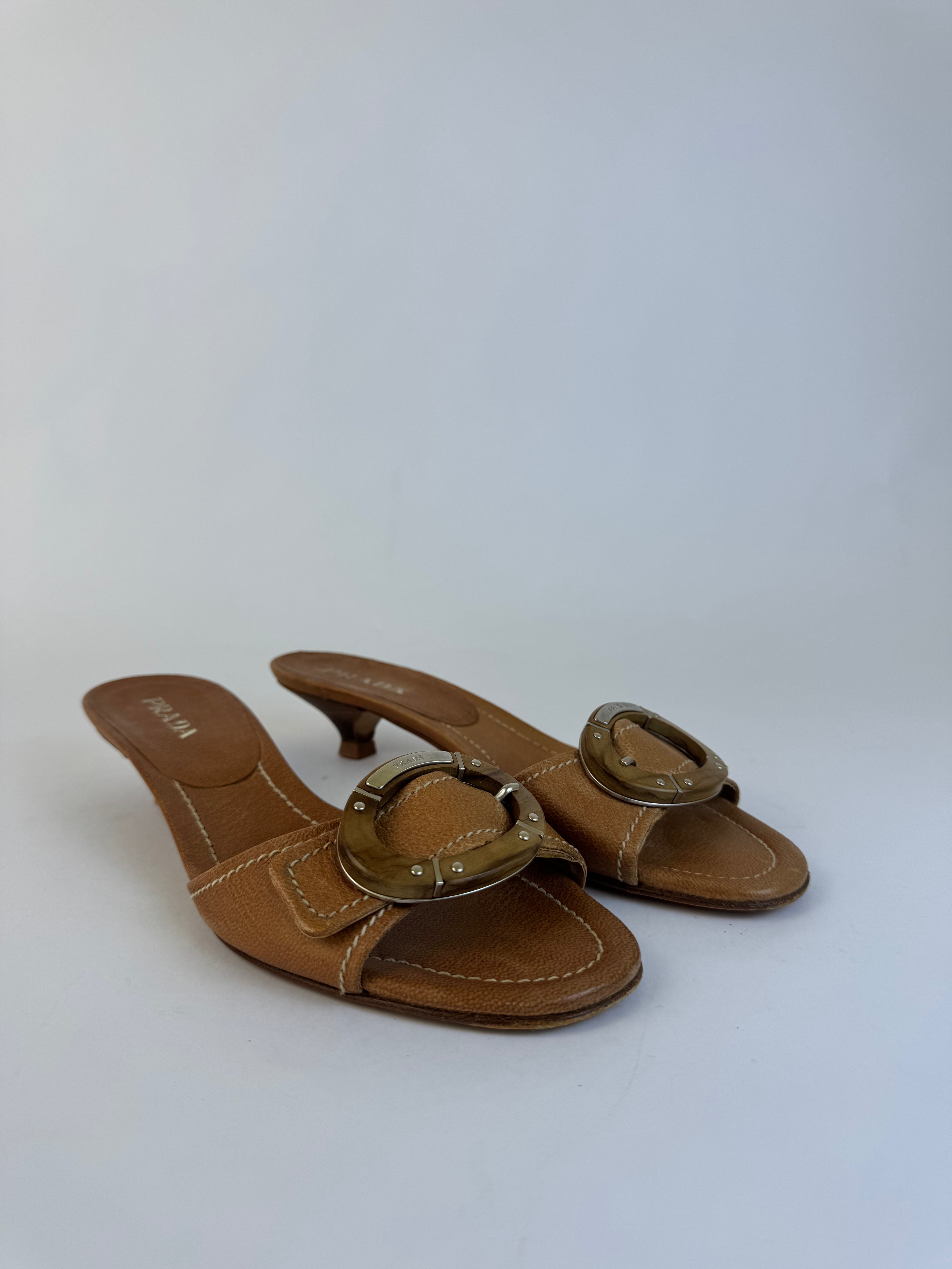 Prada Tan Leather Slide Sandals 37.5