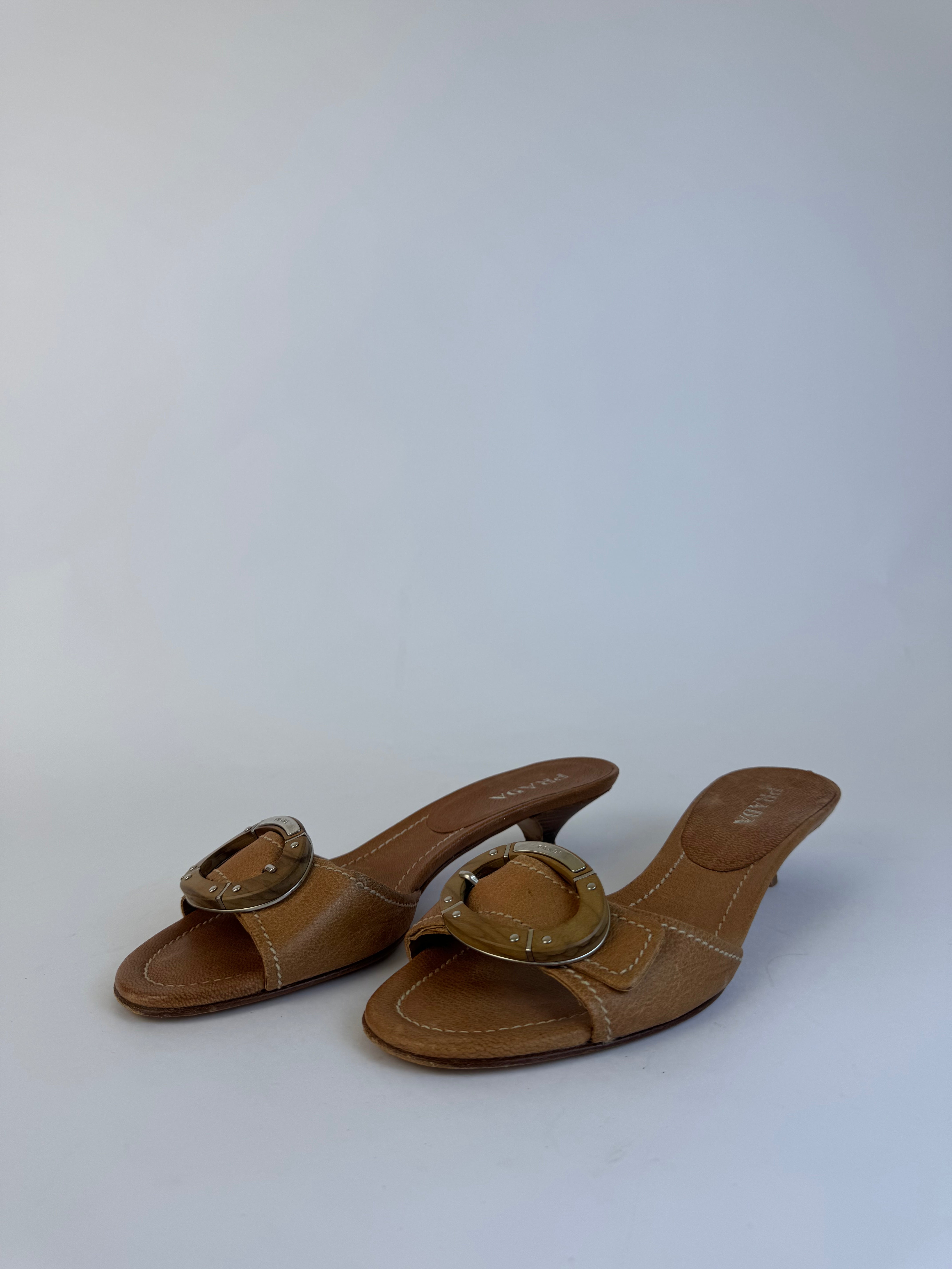 Prada Tan Leather Slide Sandals 37.5
