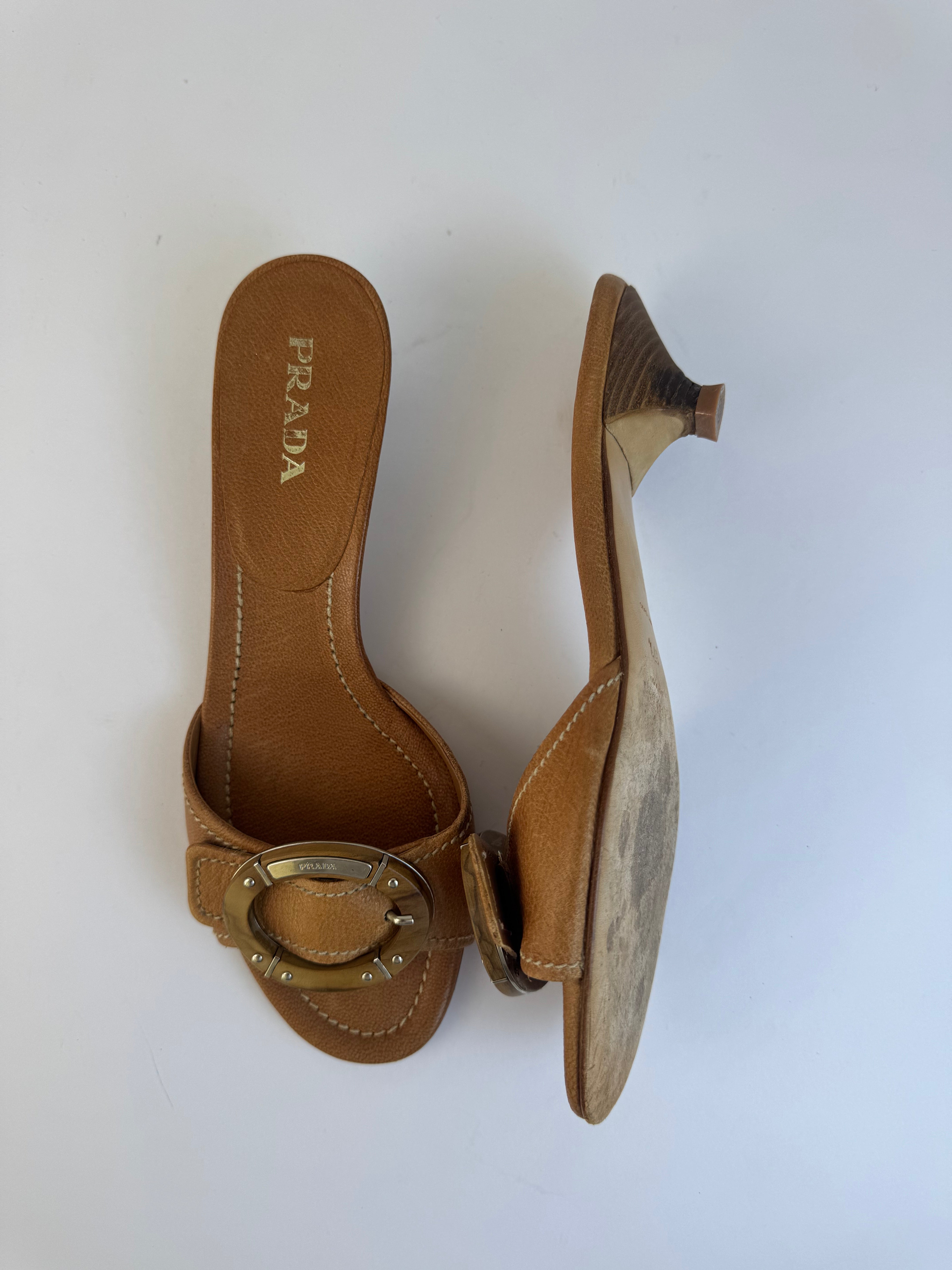 Prada Tan Leather Slide Sandals 37.5
