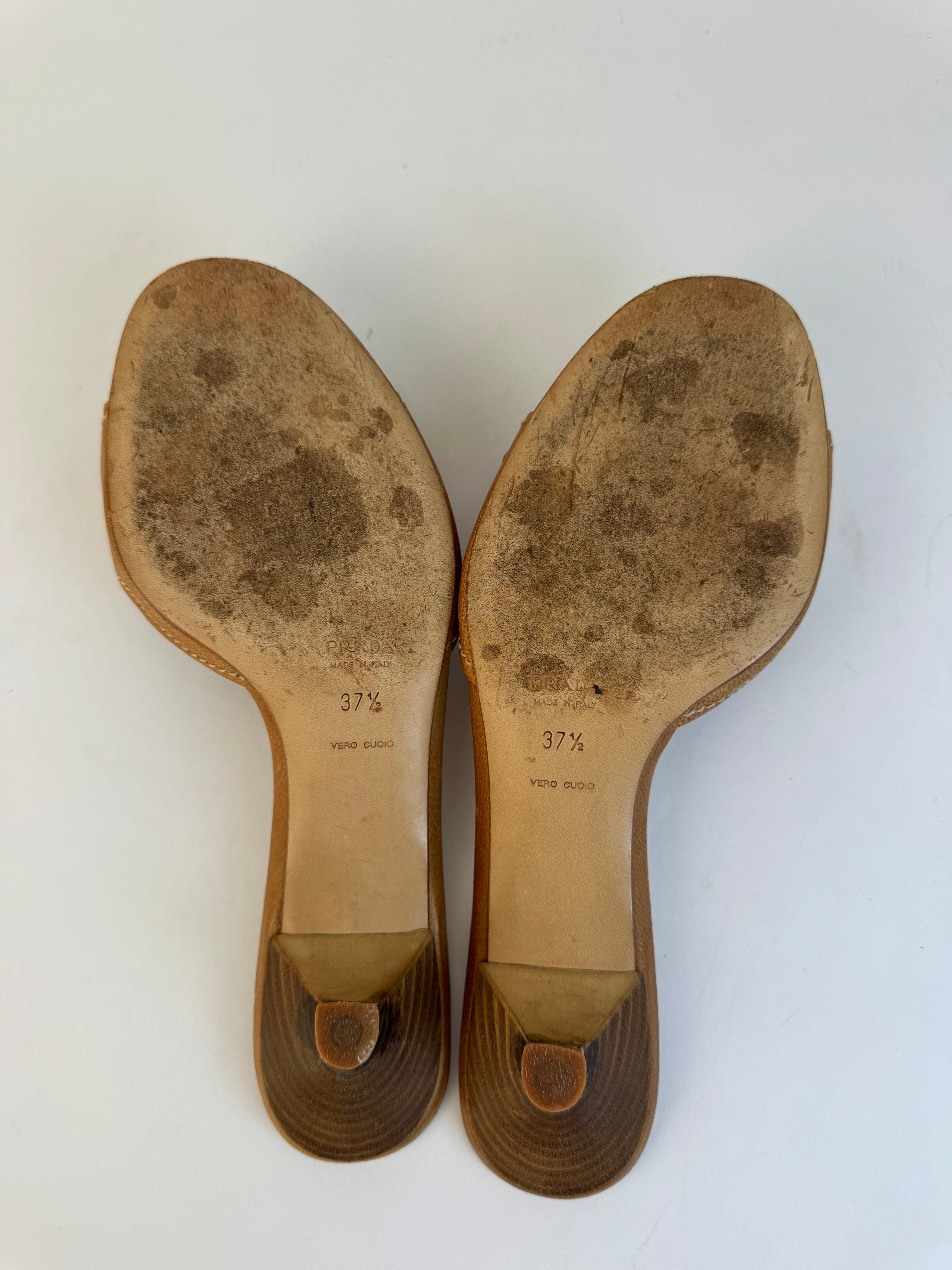 Prada Tan Leather Slide Sandals 37.5