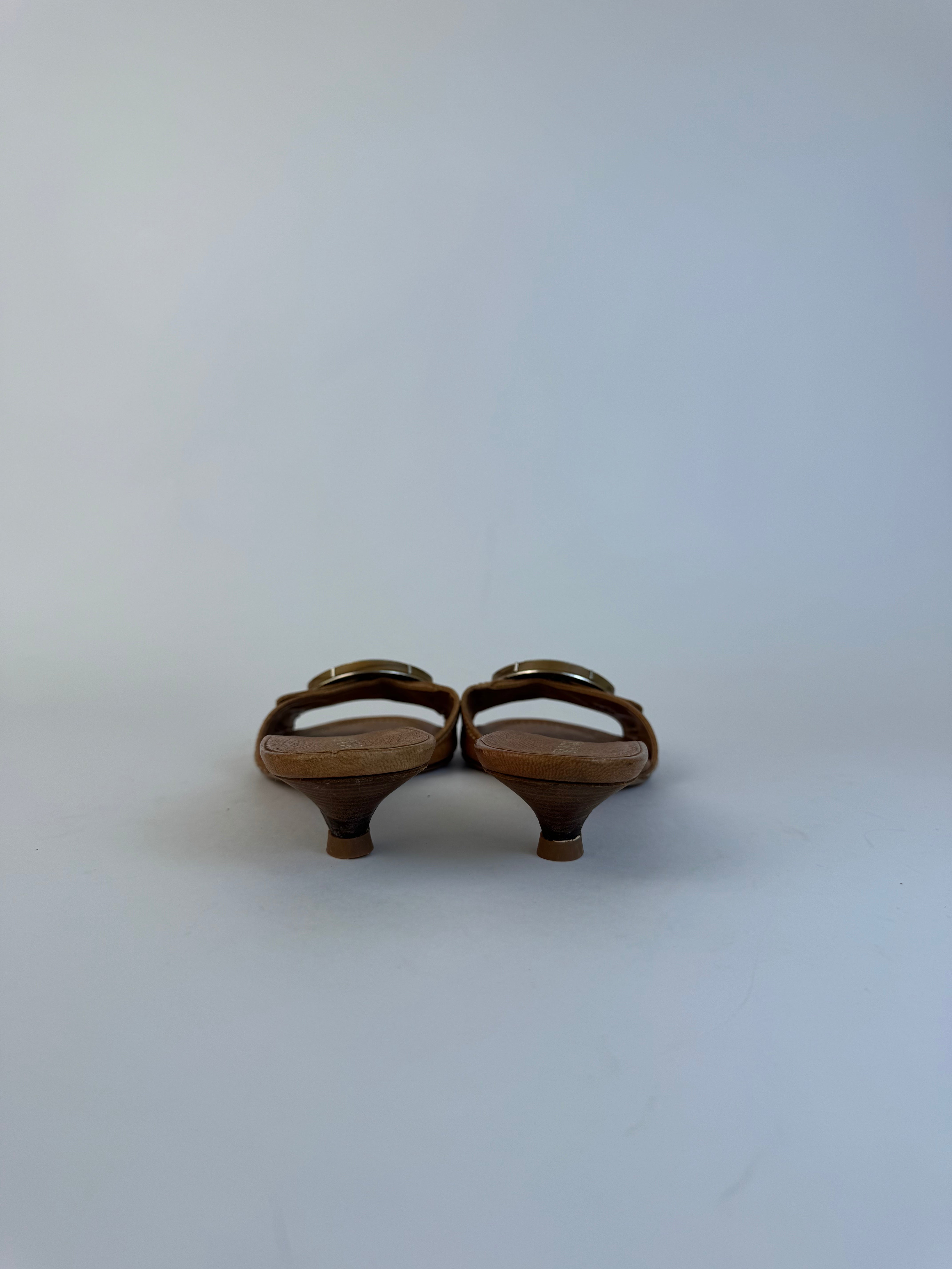 Prada Tan Leather Slide Sandals 37.5