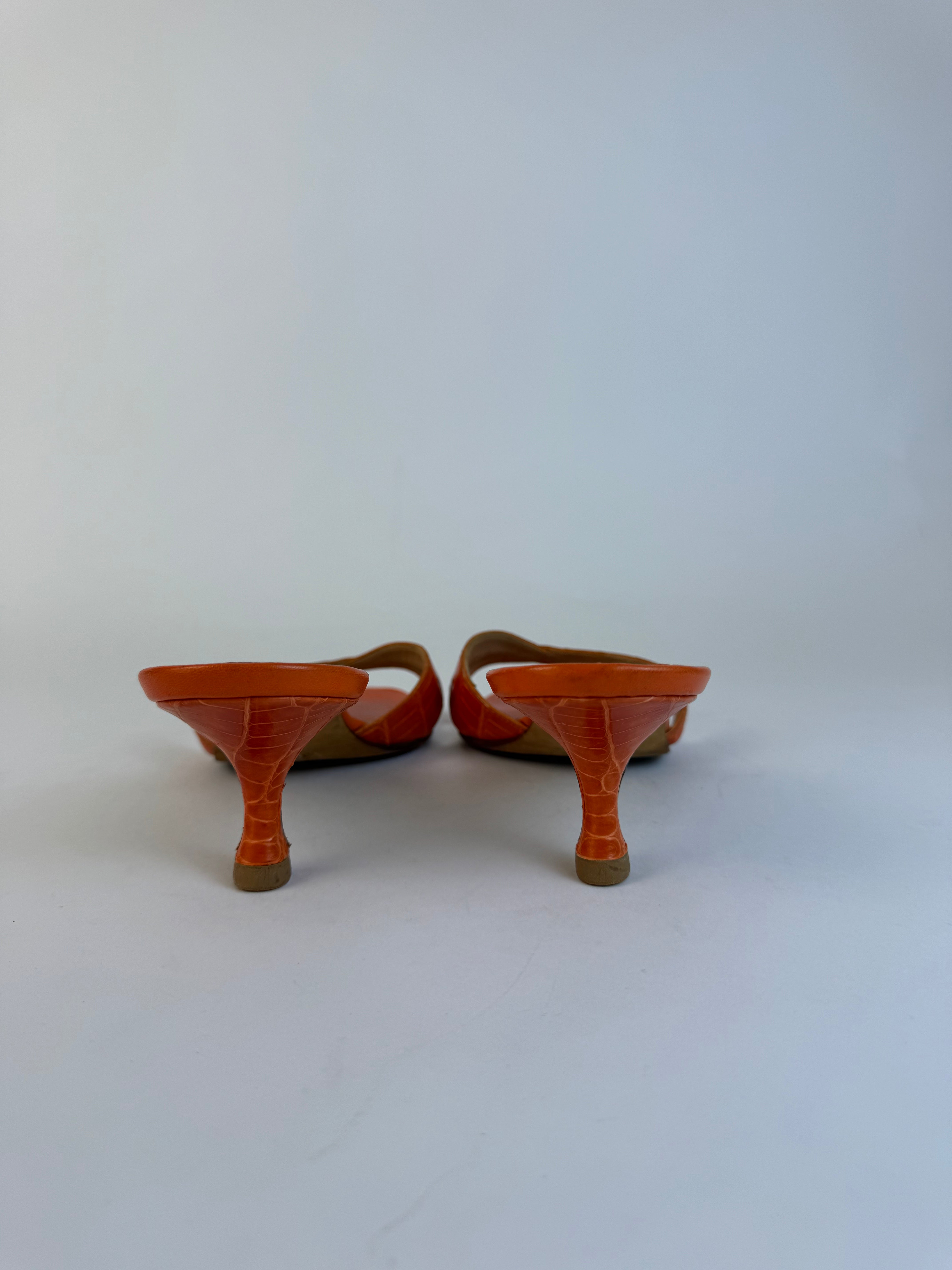 Manolo Blahnik Orange Croc Sandals 38.5