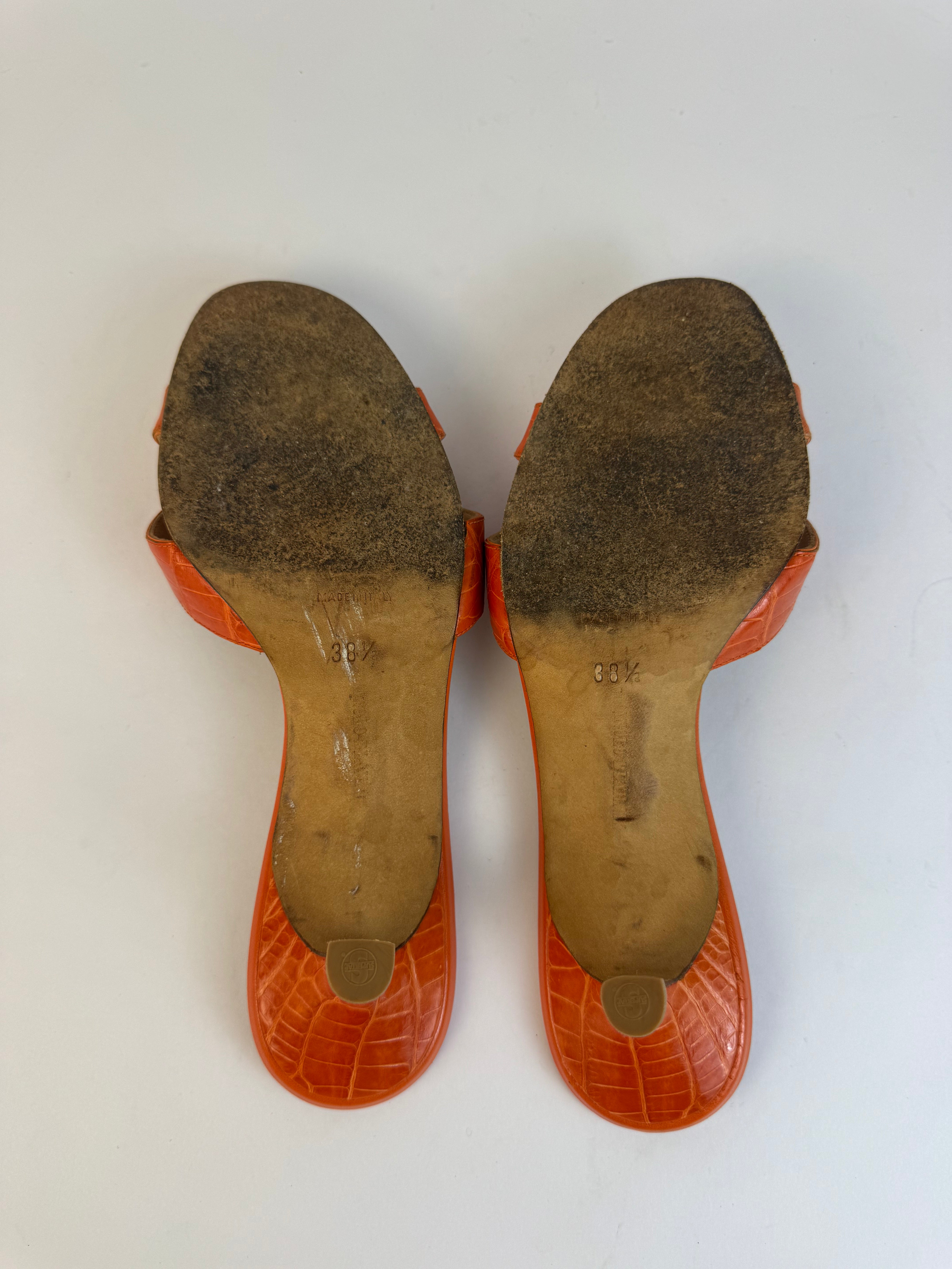 Manolo Blahnik Orange Croc Sandals 38.5