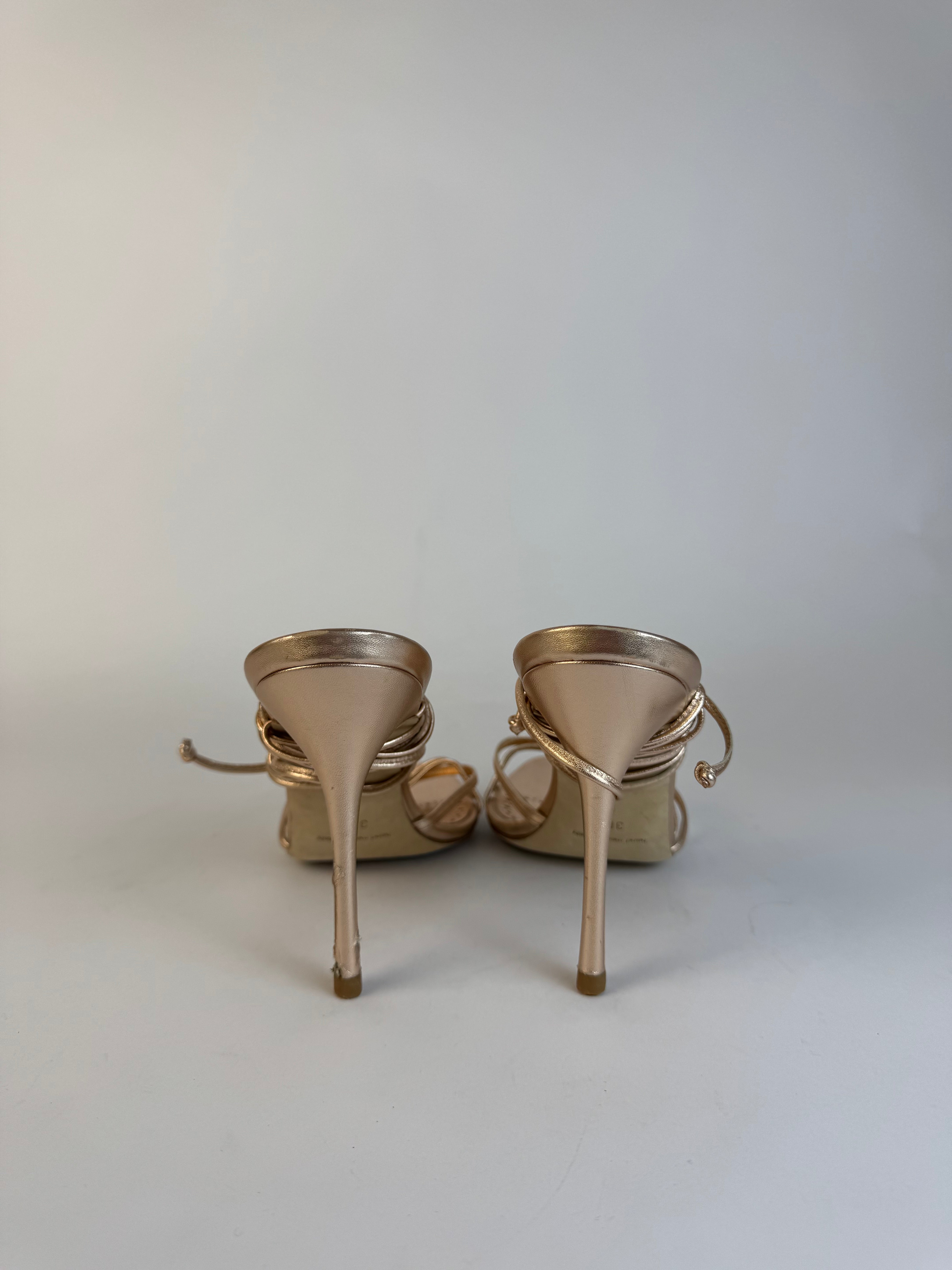 Manolo Blahnik Rose Gold Lace Up Heels 38.5