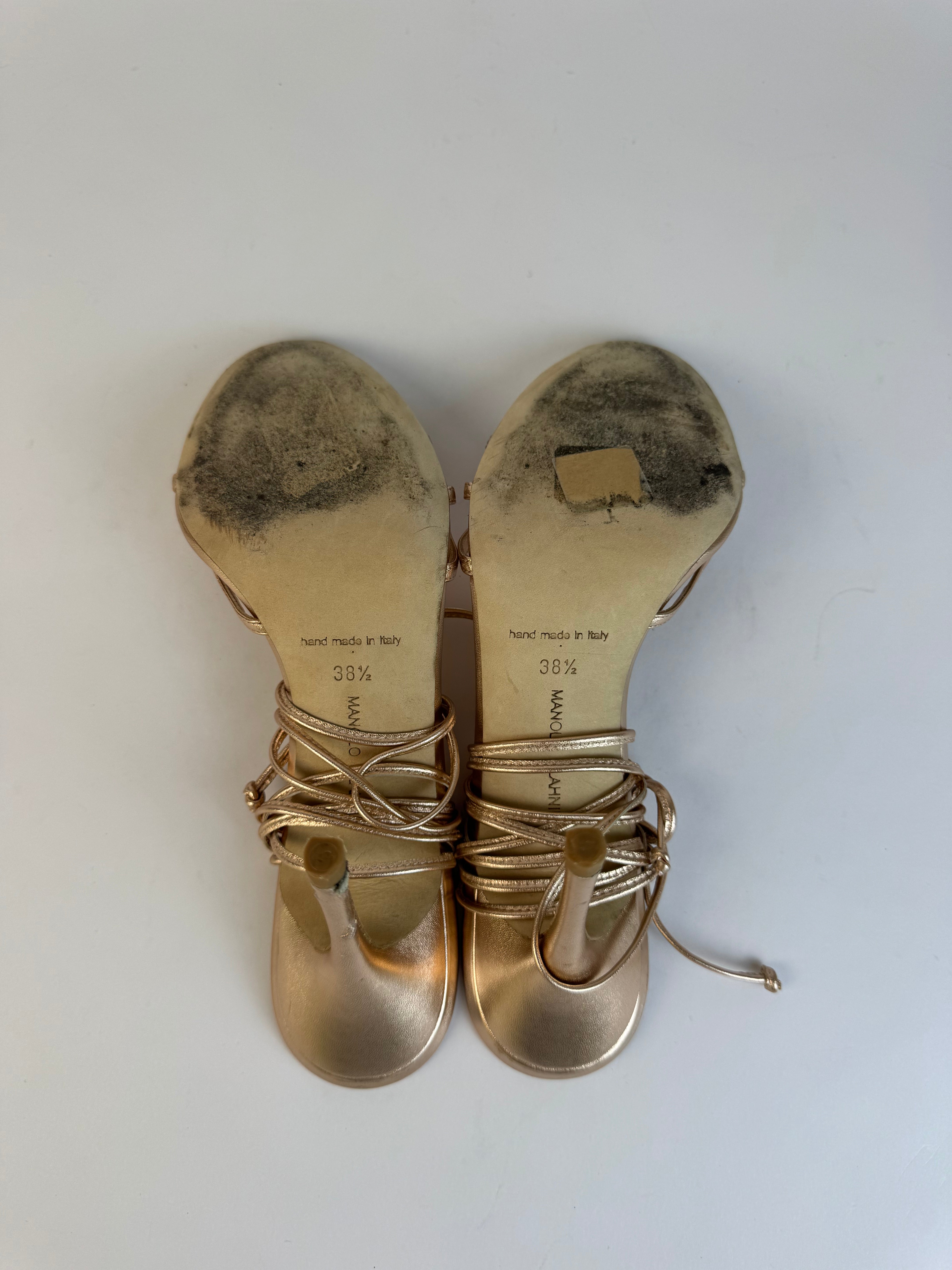 Manolo Blahnik Rose Gold Lace Up Heels 38.5