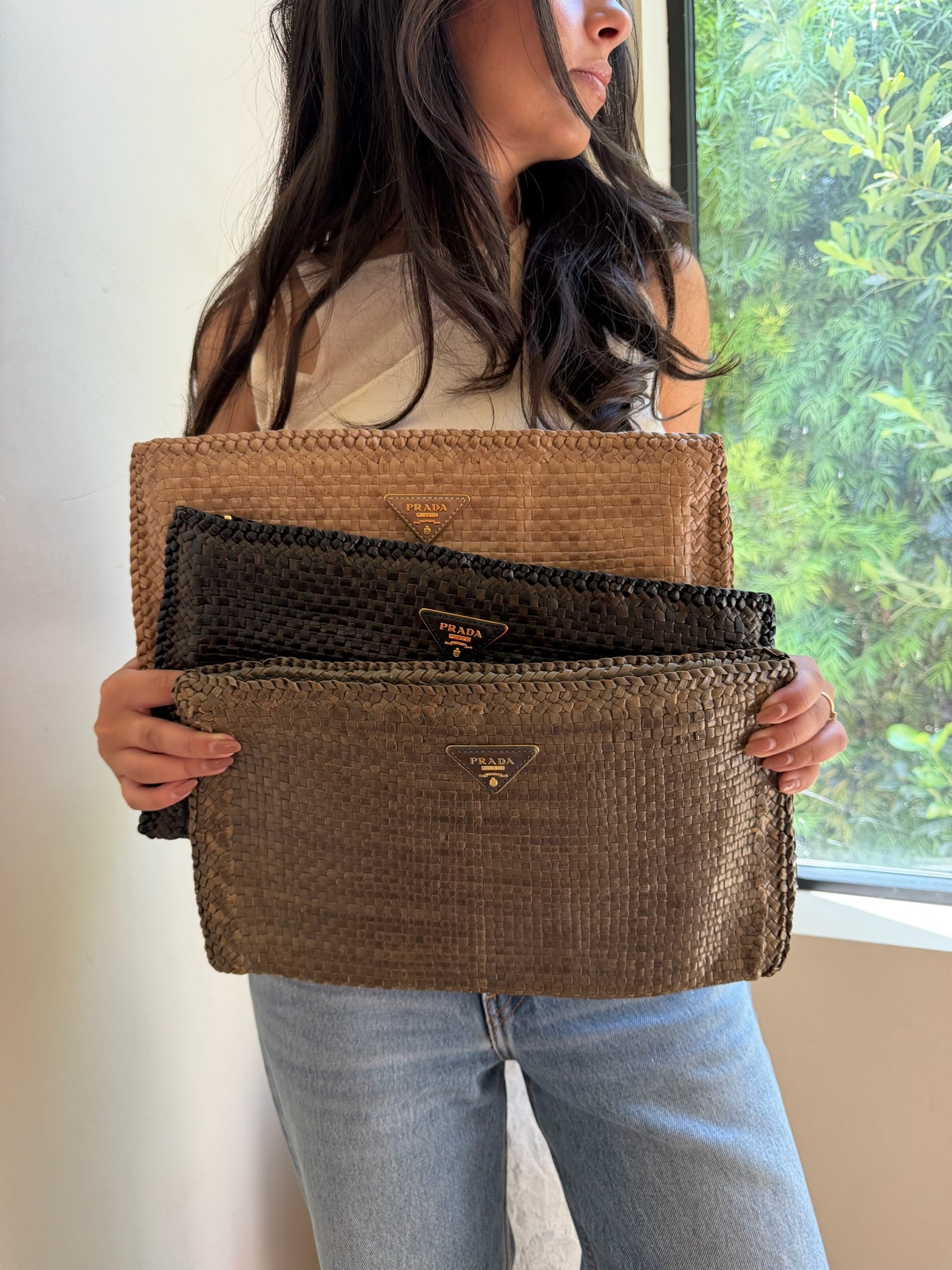 Prada Vintage Woven Clutch Tan