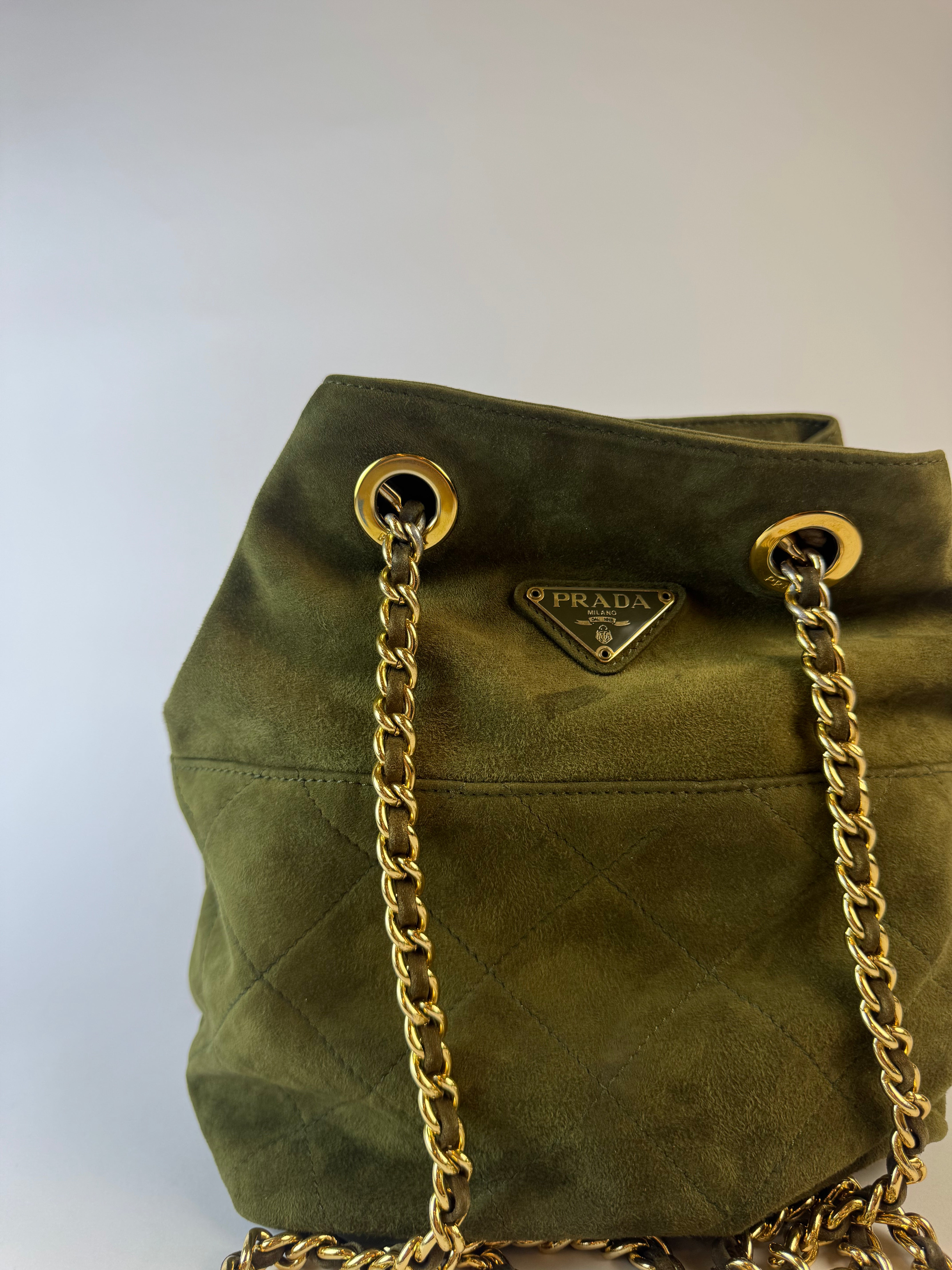 Prada Green Suede Shoulder Bag