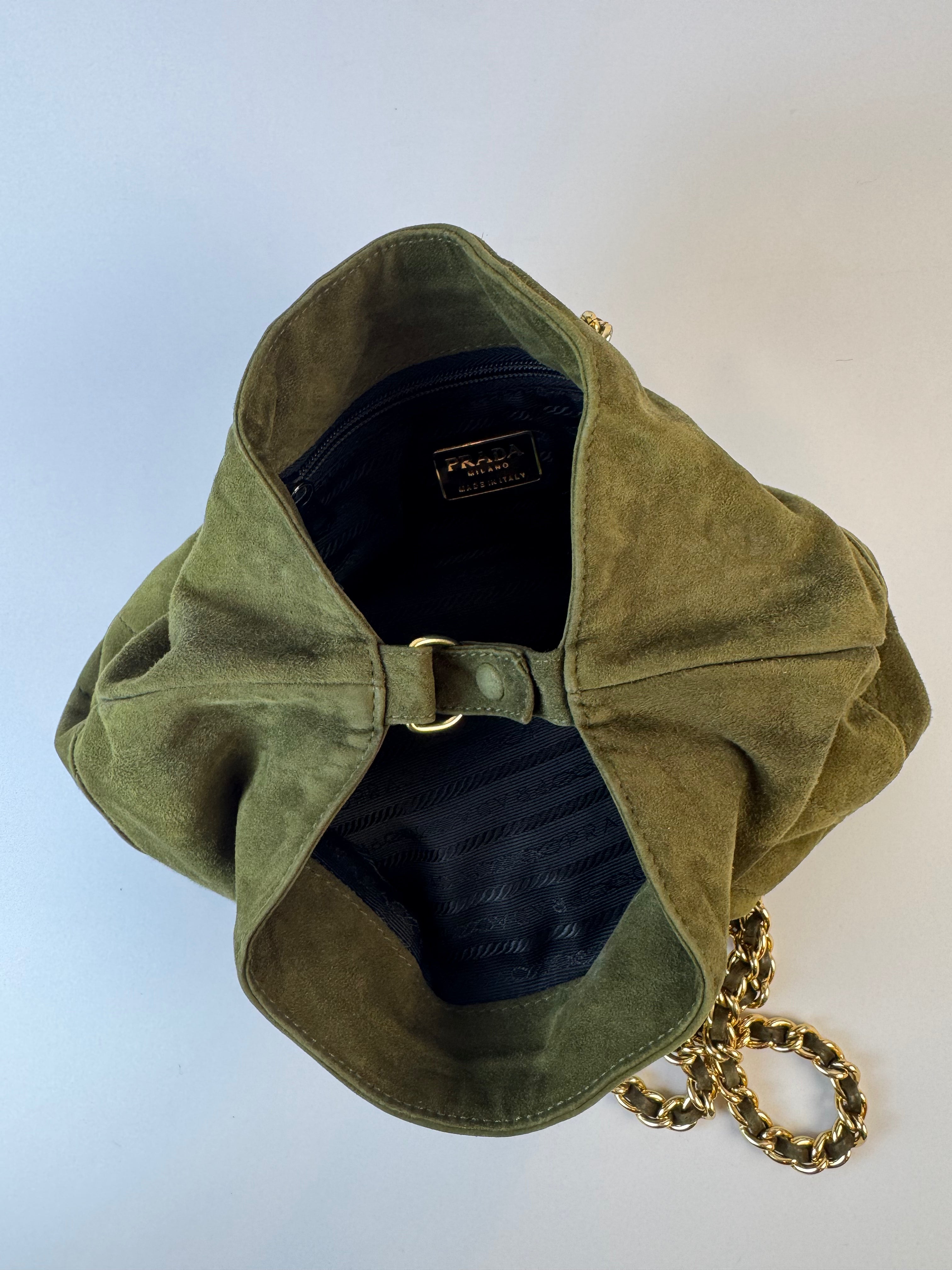 Prada Green Suede Shoulder Bag