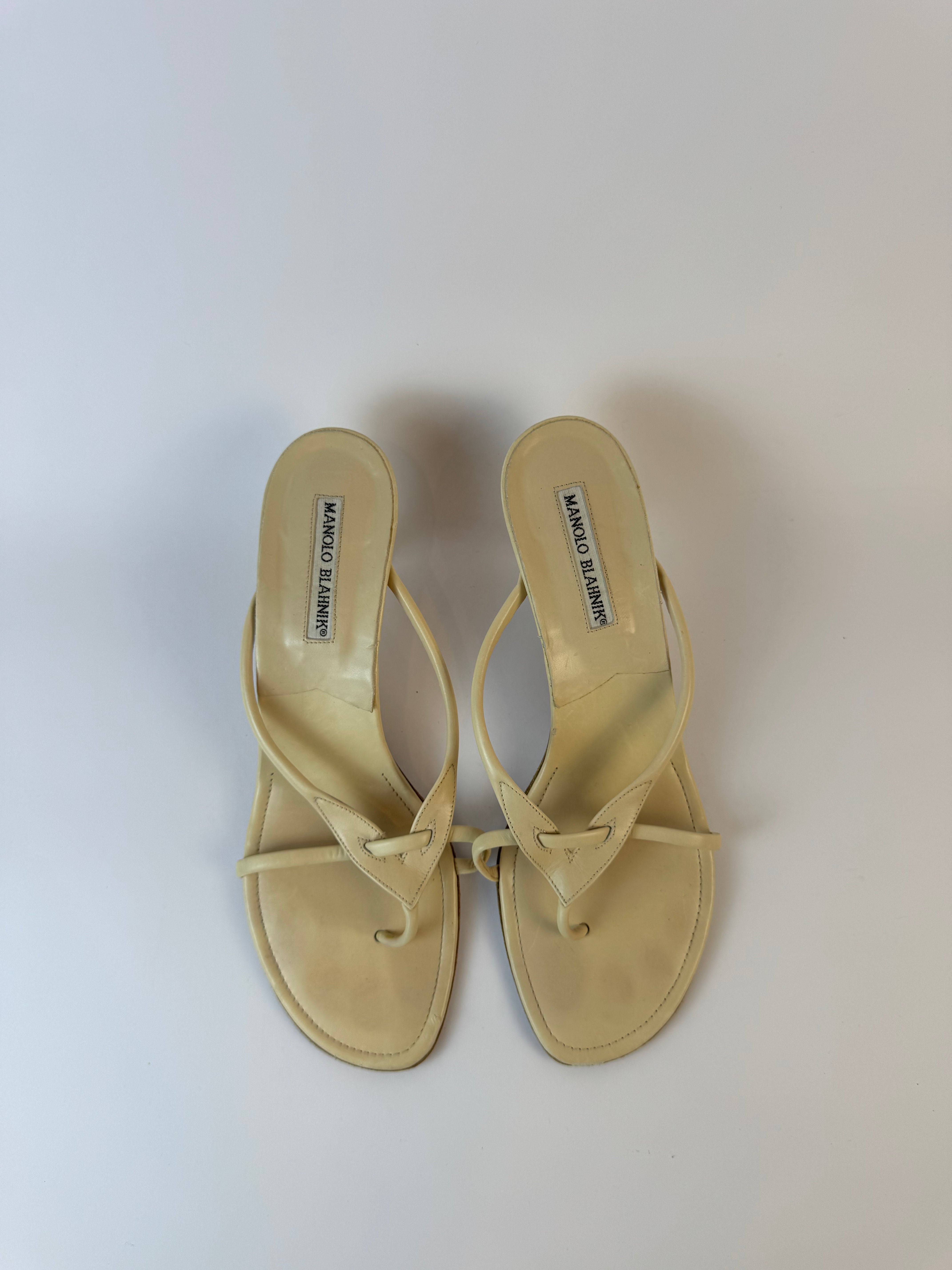 Manolo Blahnik Cream Strap Sandals 39