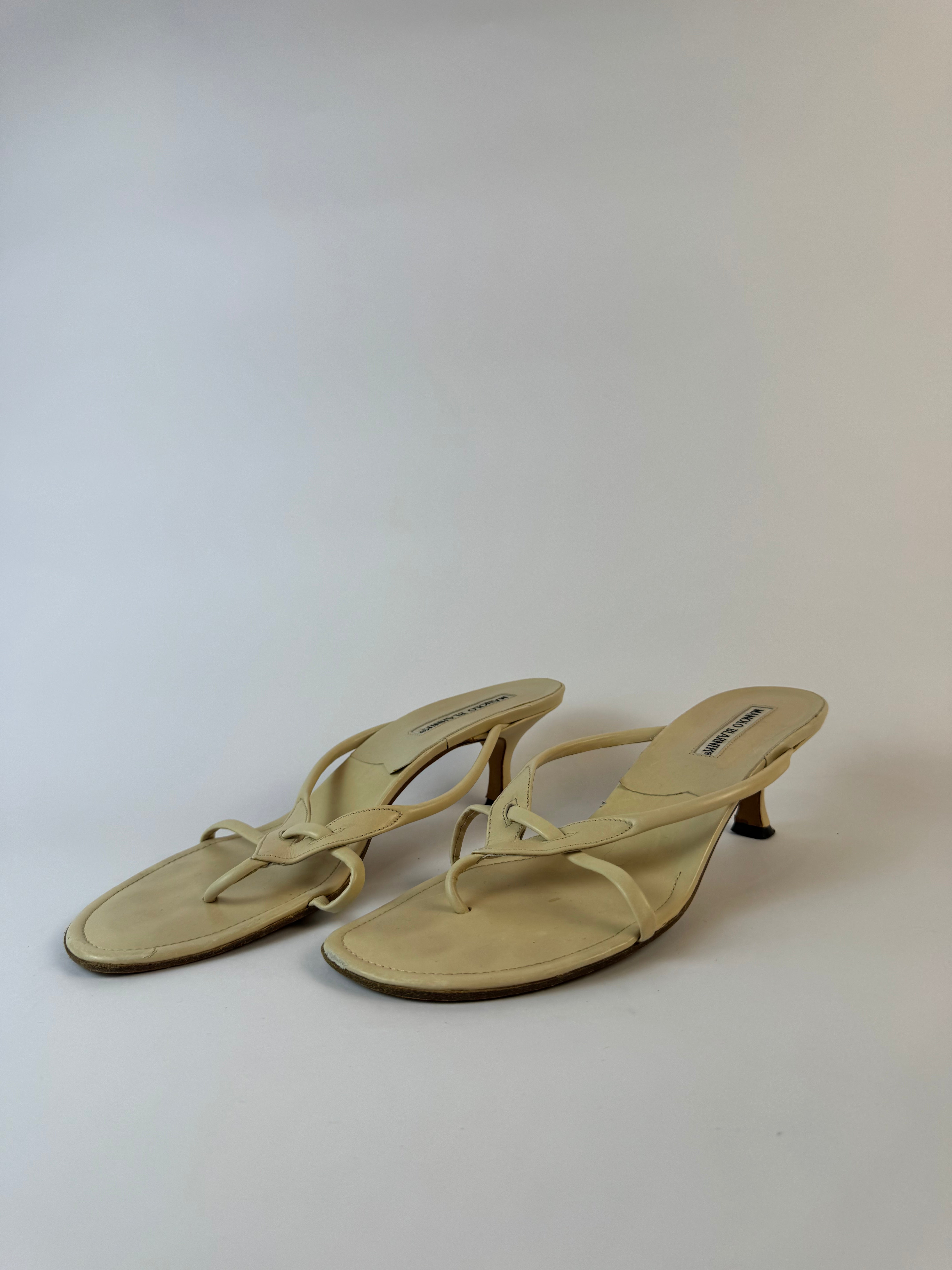 Manolo Blahnik Cream Strap Sandals 39
