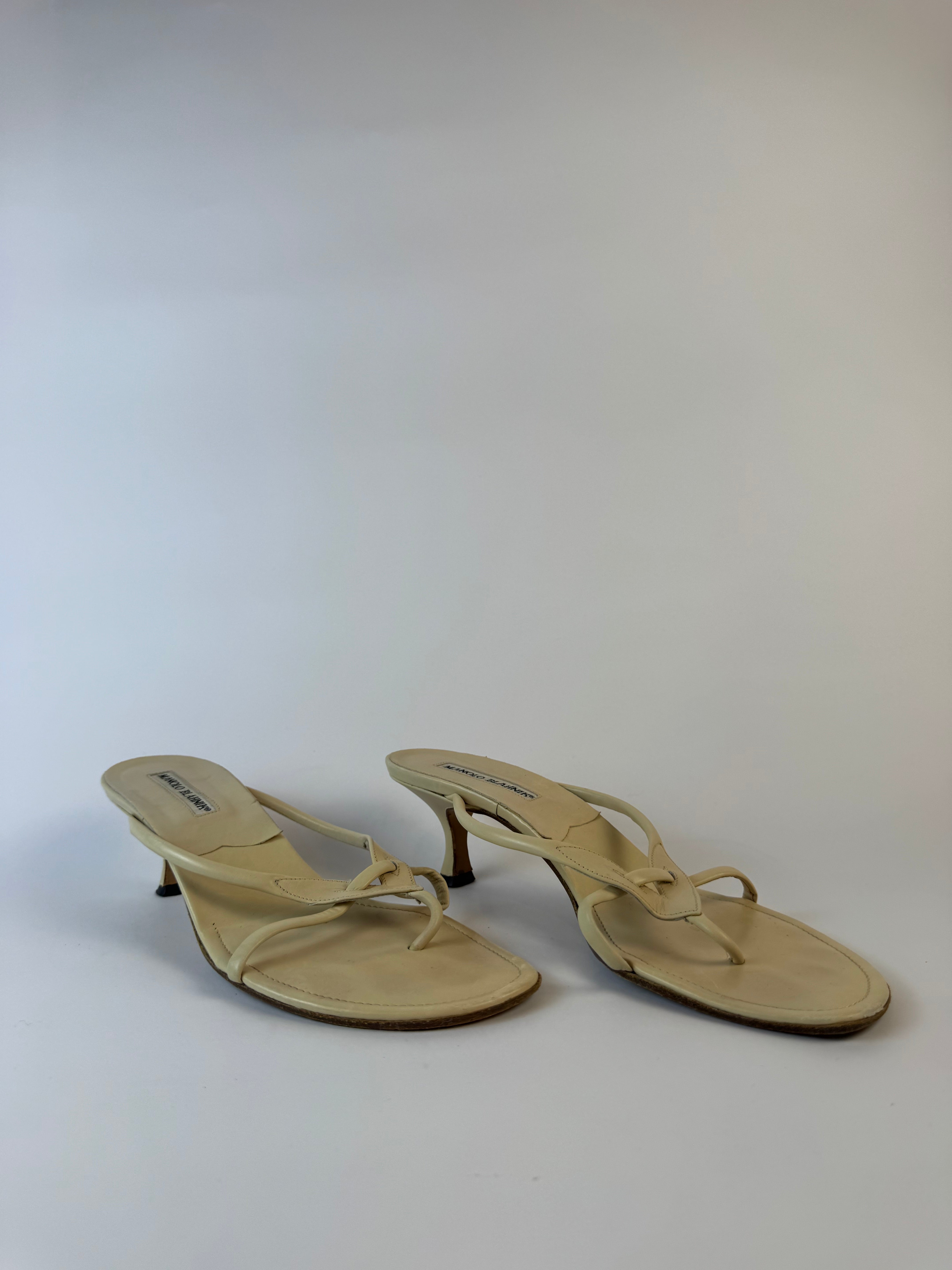 Manolo Blahnik Cream Strap Sandals 39