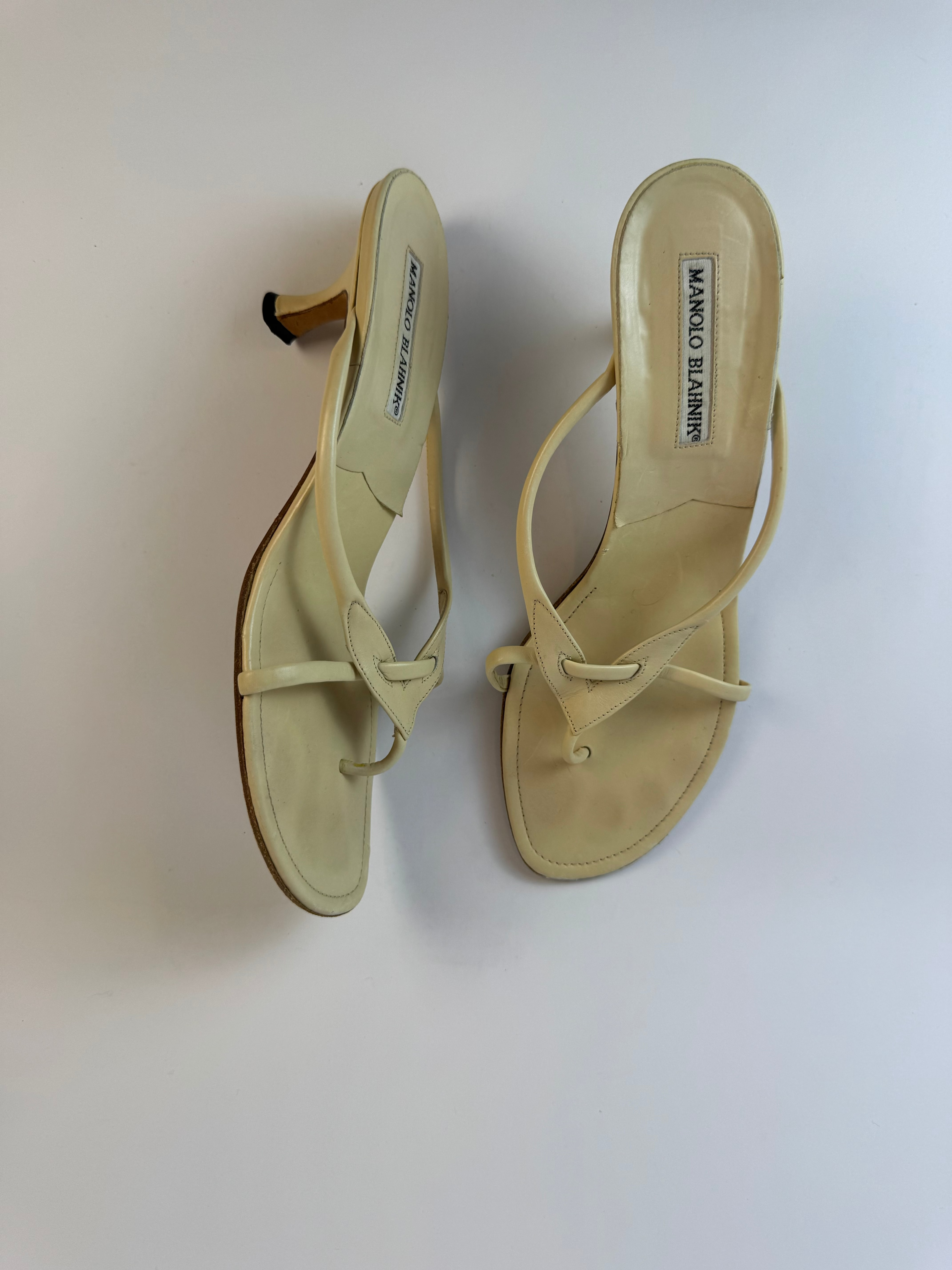 Manolo Blahnik Cream Strap Sandals 39