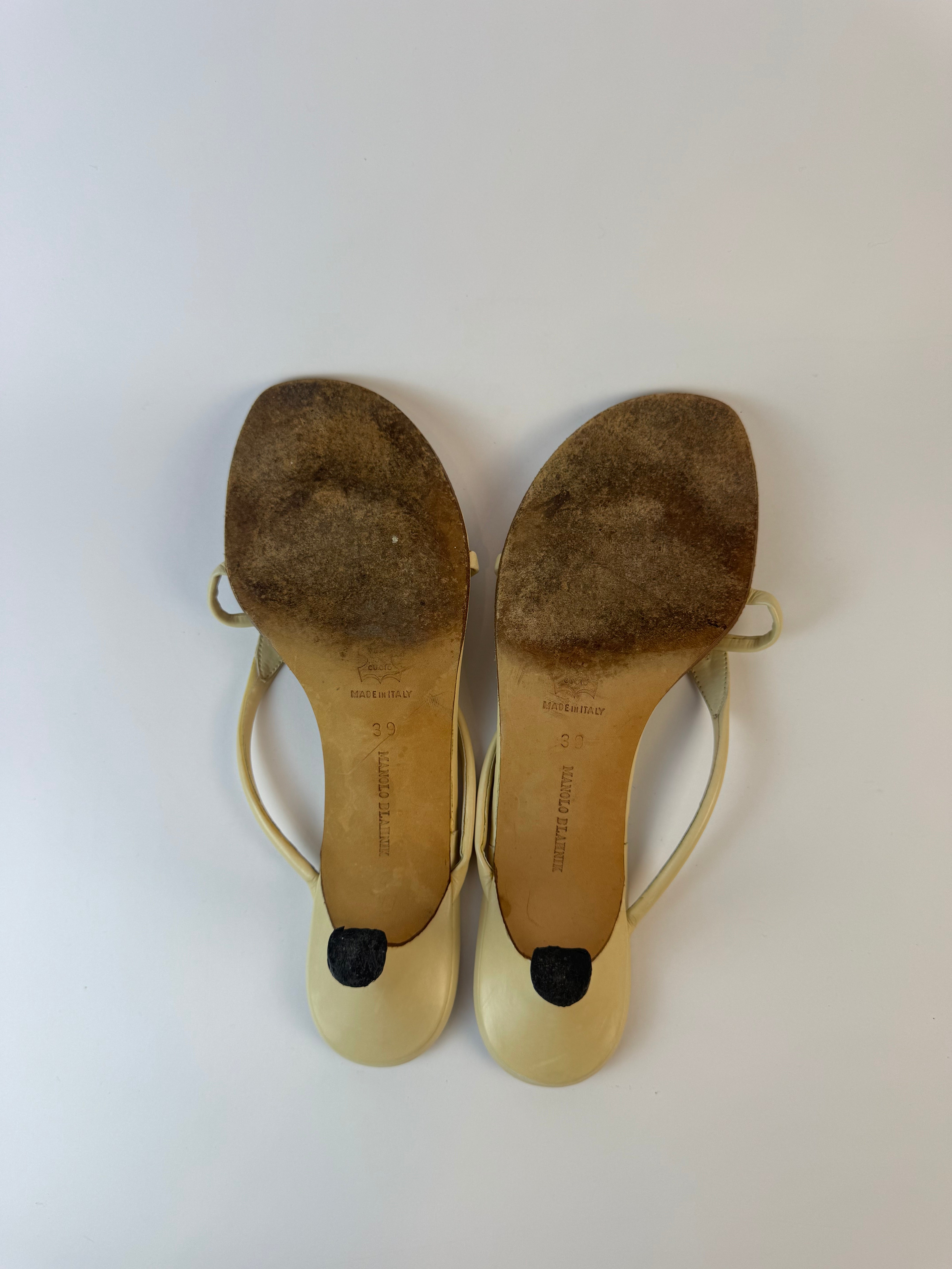 Manolo Blahnik Cream Strap Sandals 39