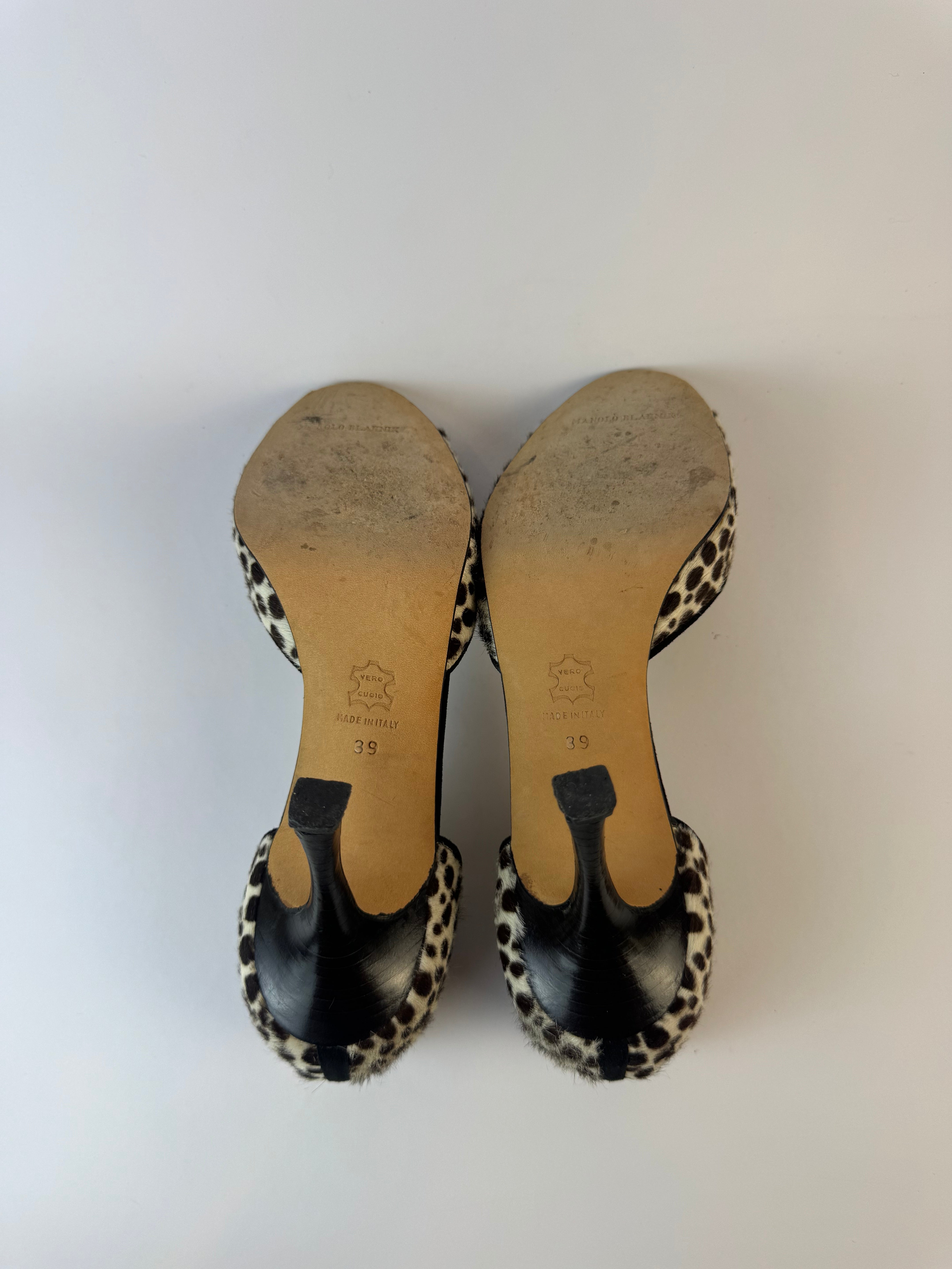 Manolo Blahnik Leopard Ponyhair Heels 39