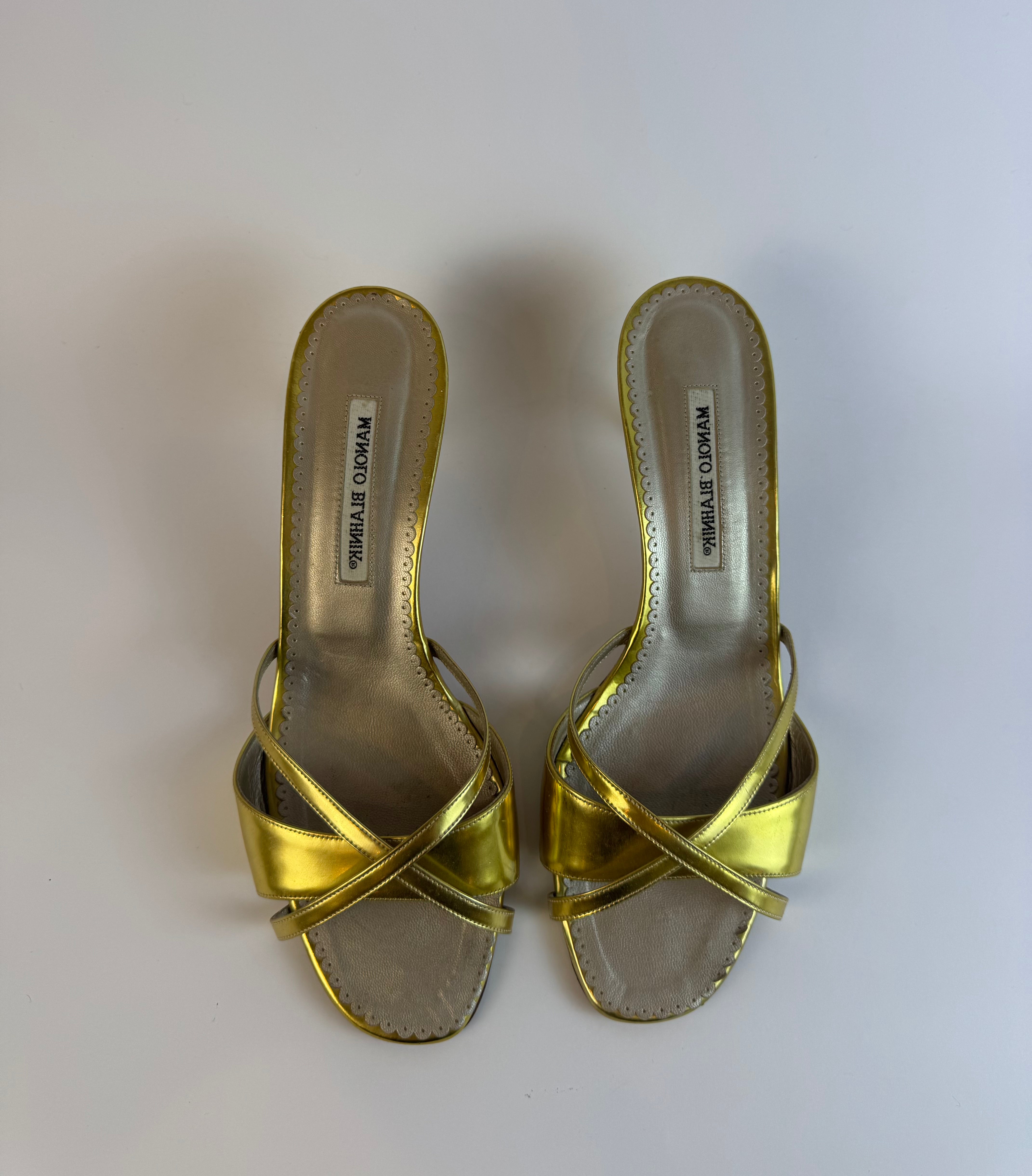 Manolo Blahnik Gold Slide Heels 40