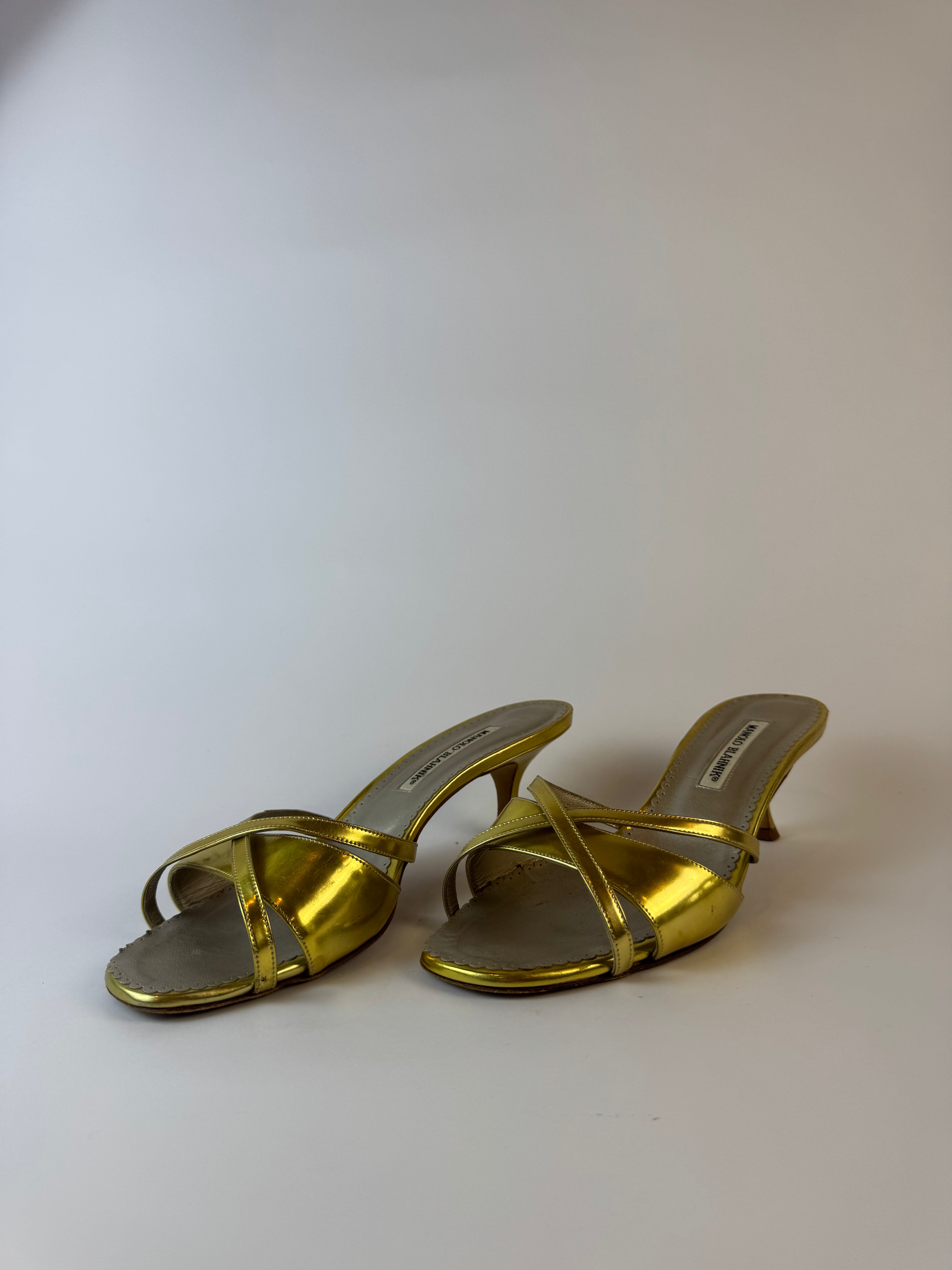 Manolo Blahnik Gold Slide Heels 40
