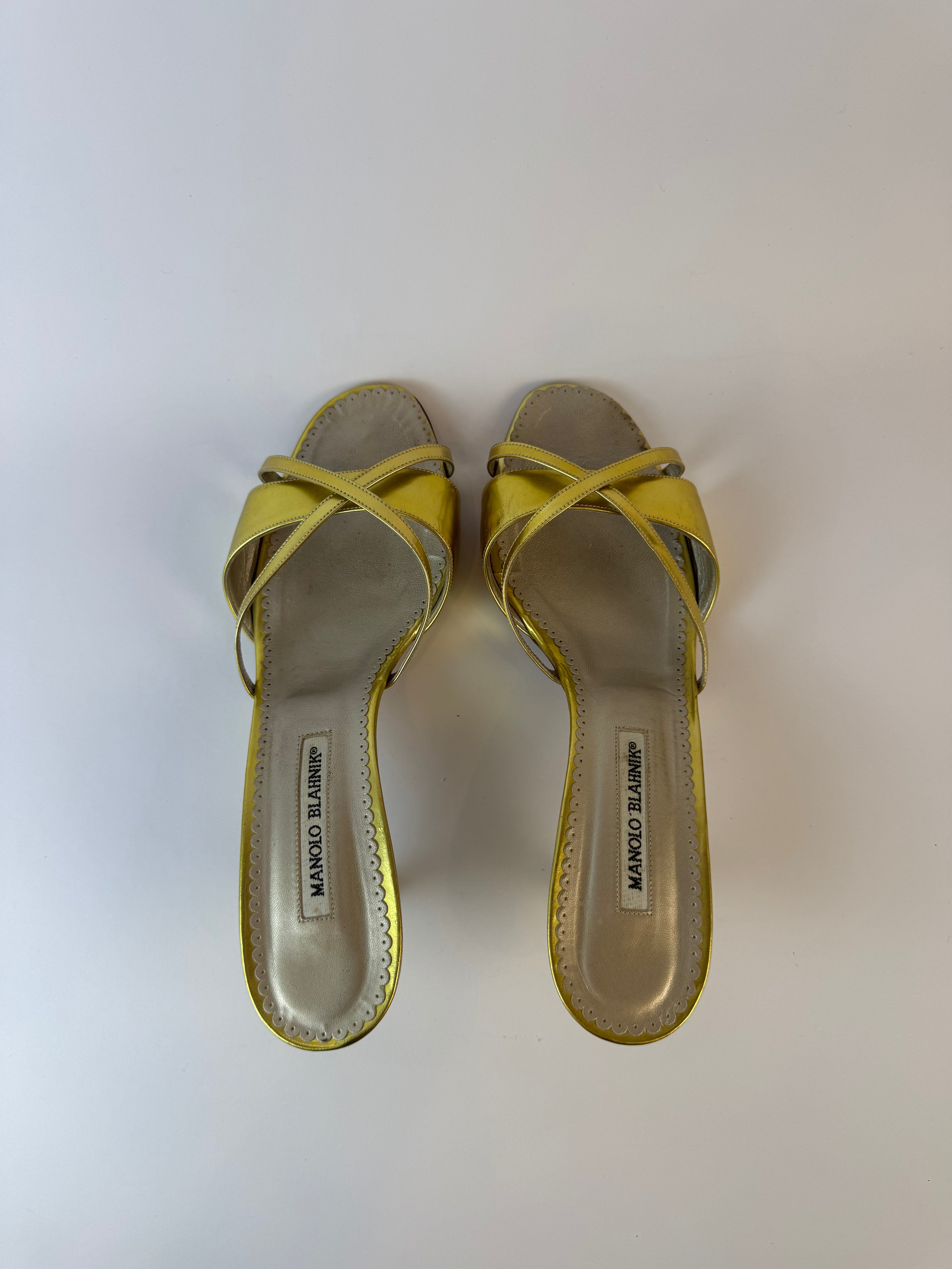 Manolo Blahnik Gold Slide Heels 40