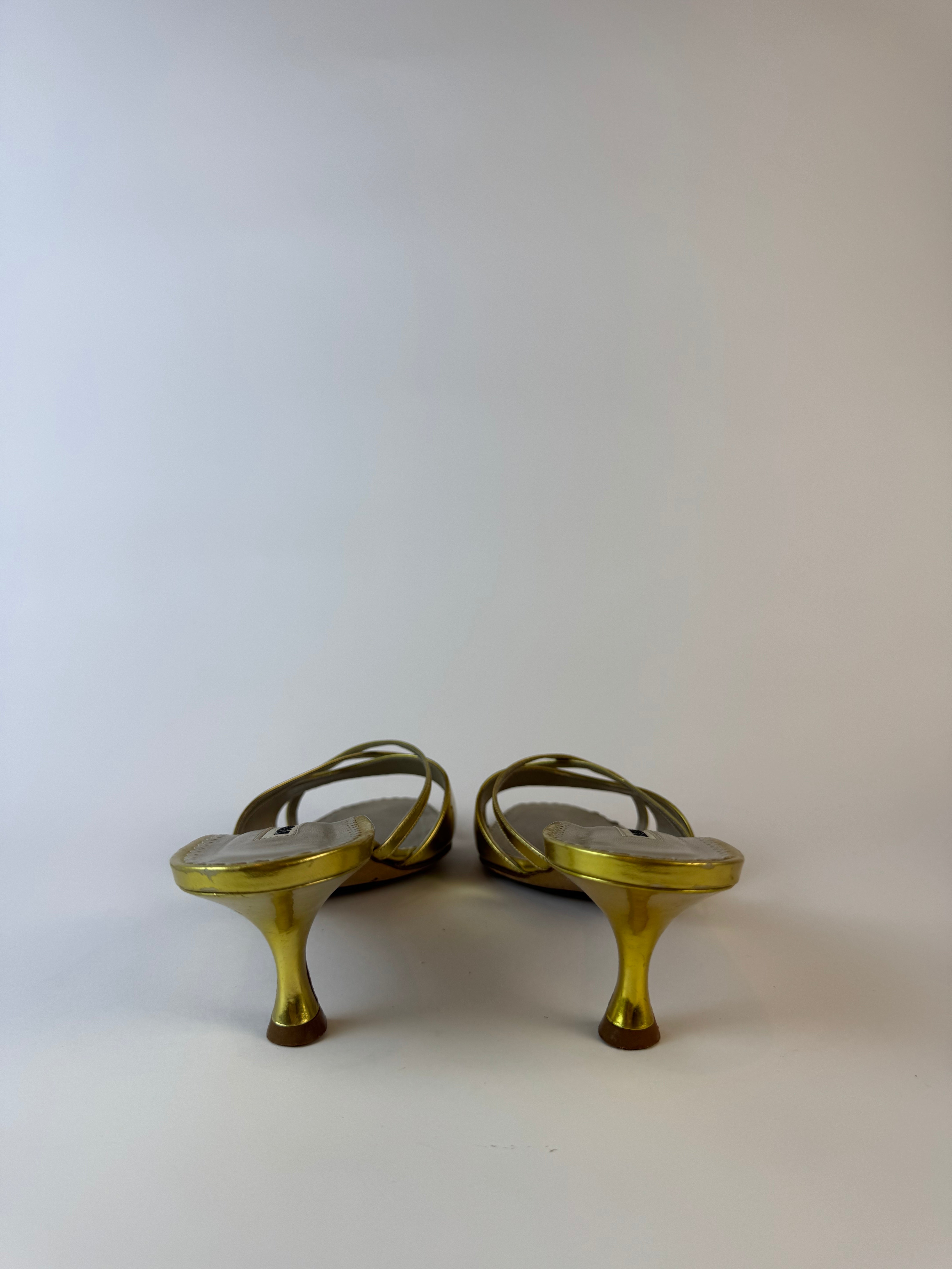 Manolo Blahnik Gold Slide Heels 40