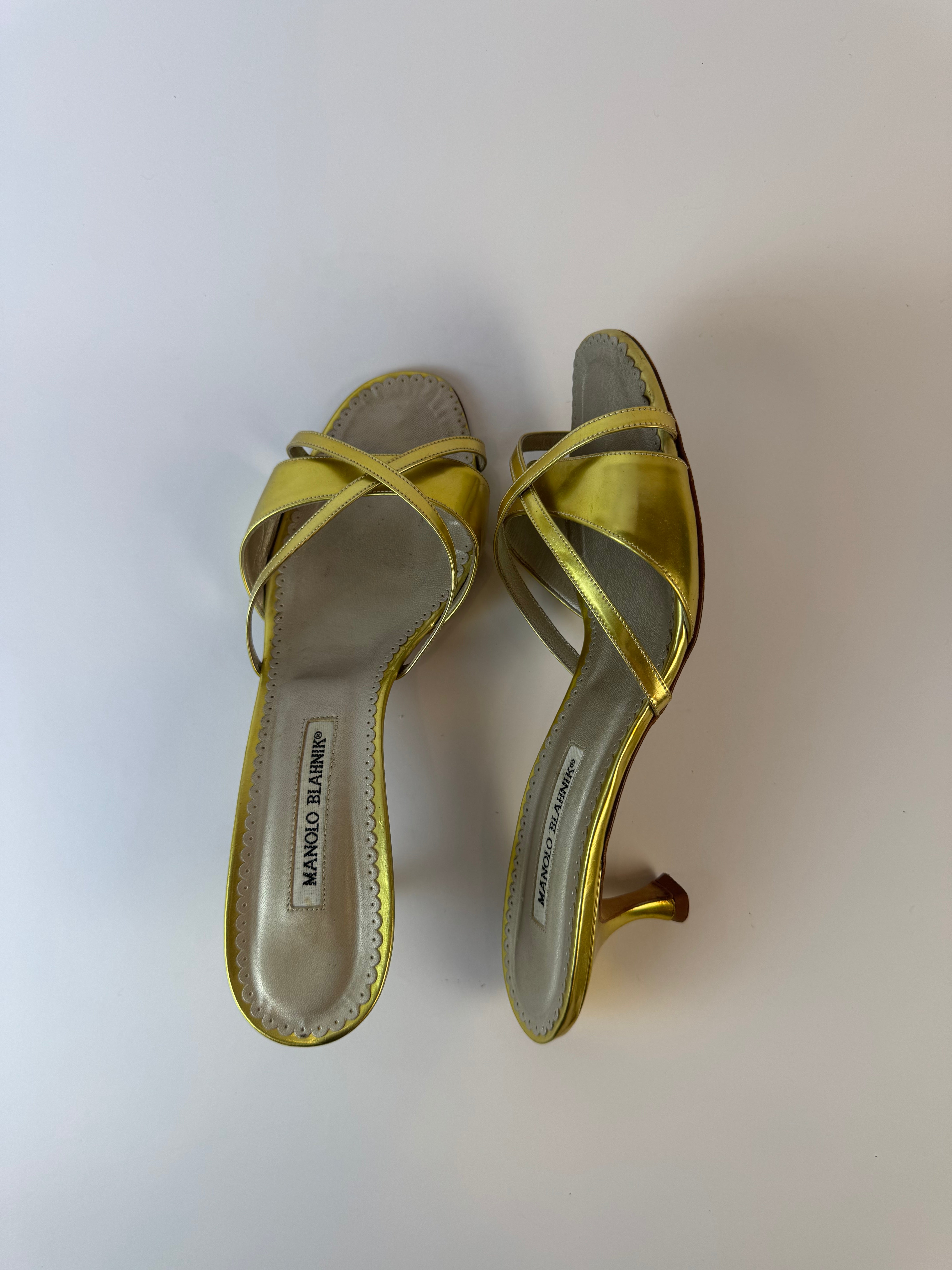 Manolo Blahnik Gold Slide Heels 40