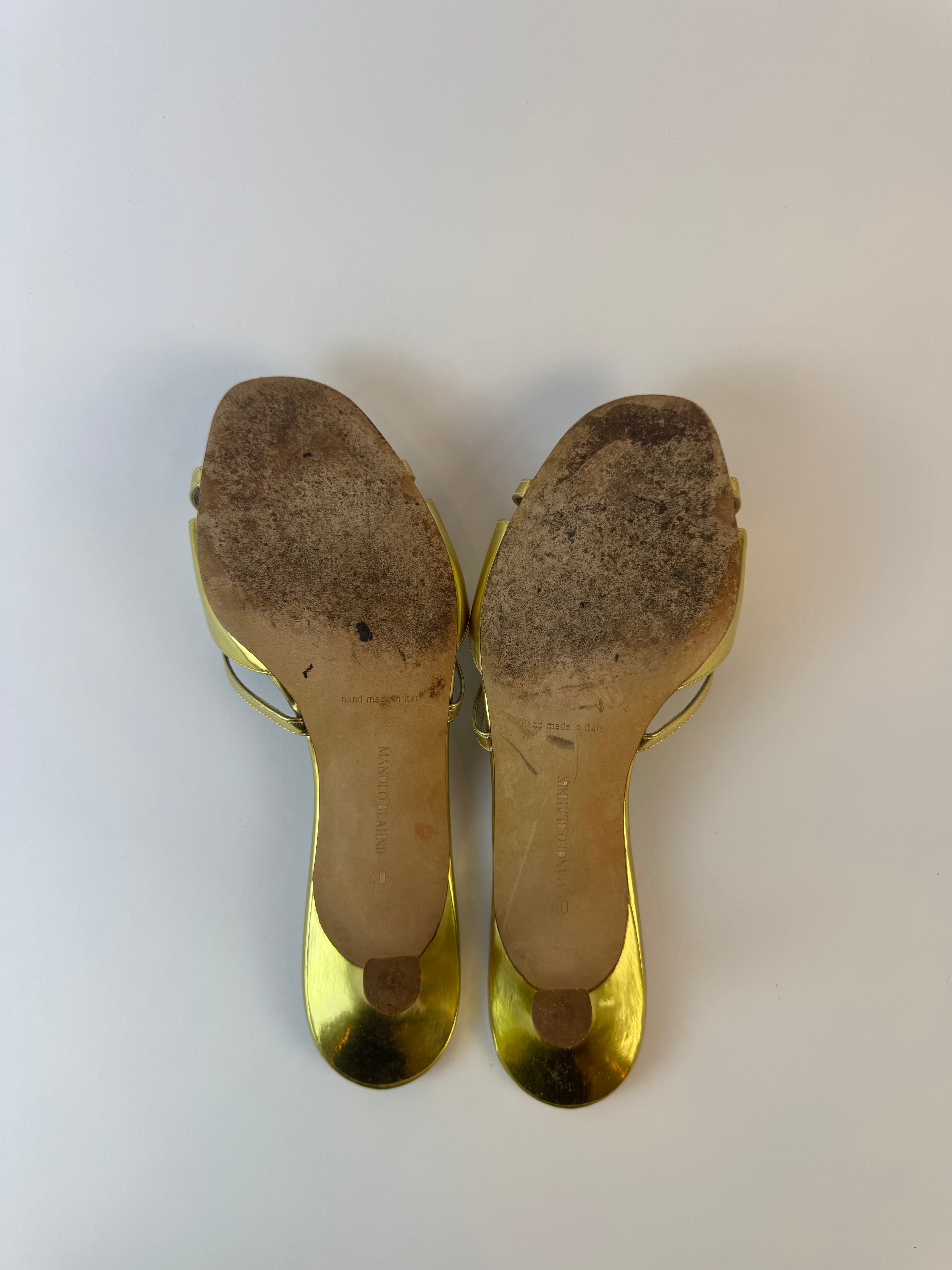 Manolo Blahnik Gold Slide Heels 40